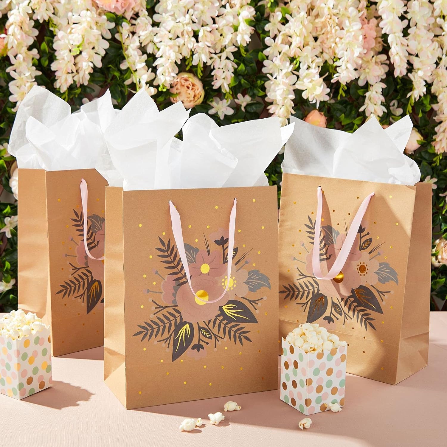 Limited Stock Floral Bridesmaid Gift Bags with Tissue Paper for Wedding, Bridal Shower (12 Pack)