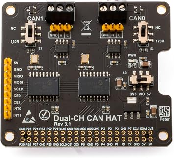 Dual-CH,Can Bus Expansion HAT for Raspberry Pi, with 2-Channel CAN Interface Communication, Dual Chips MCP2515 and ATA6561