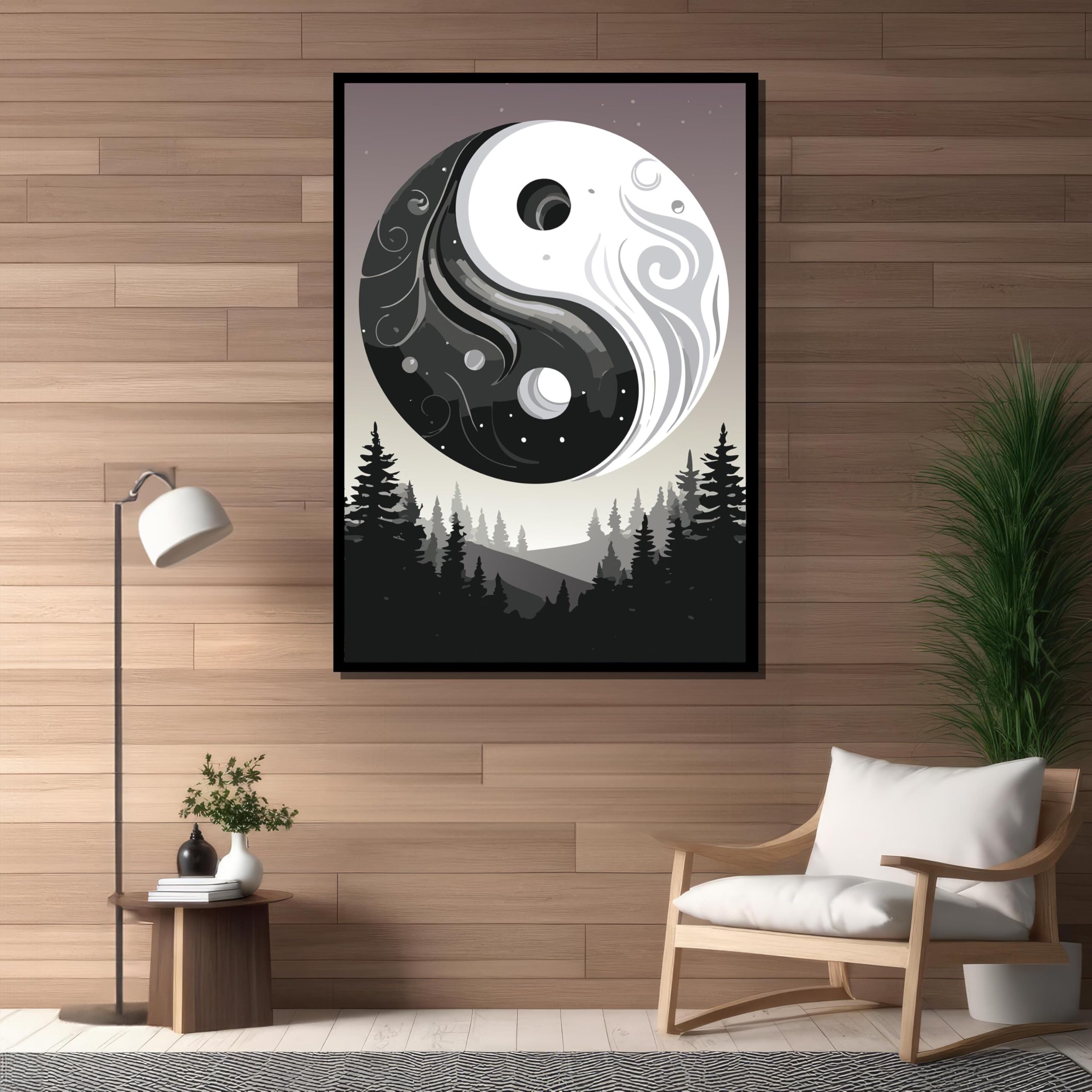 Tableau sur toile Yin et Yang, illustration vectorielle, affiche philosophique Yin et Yang, décoration pour toutes les pièces (60 x 90 cm/sans cadre)