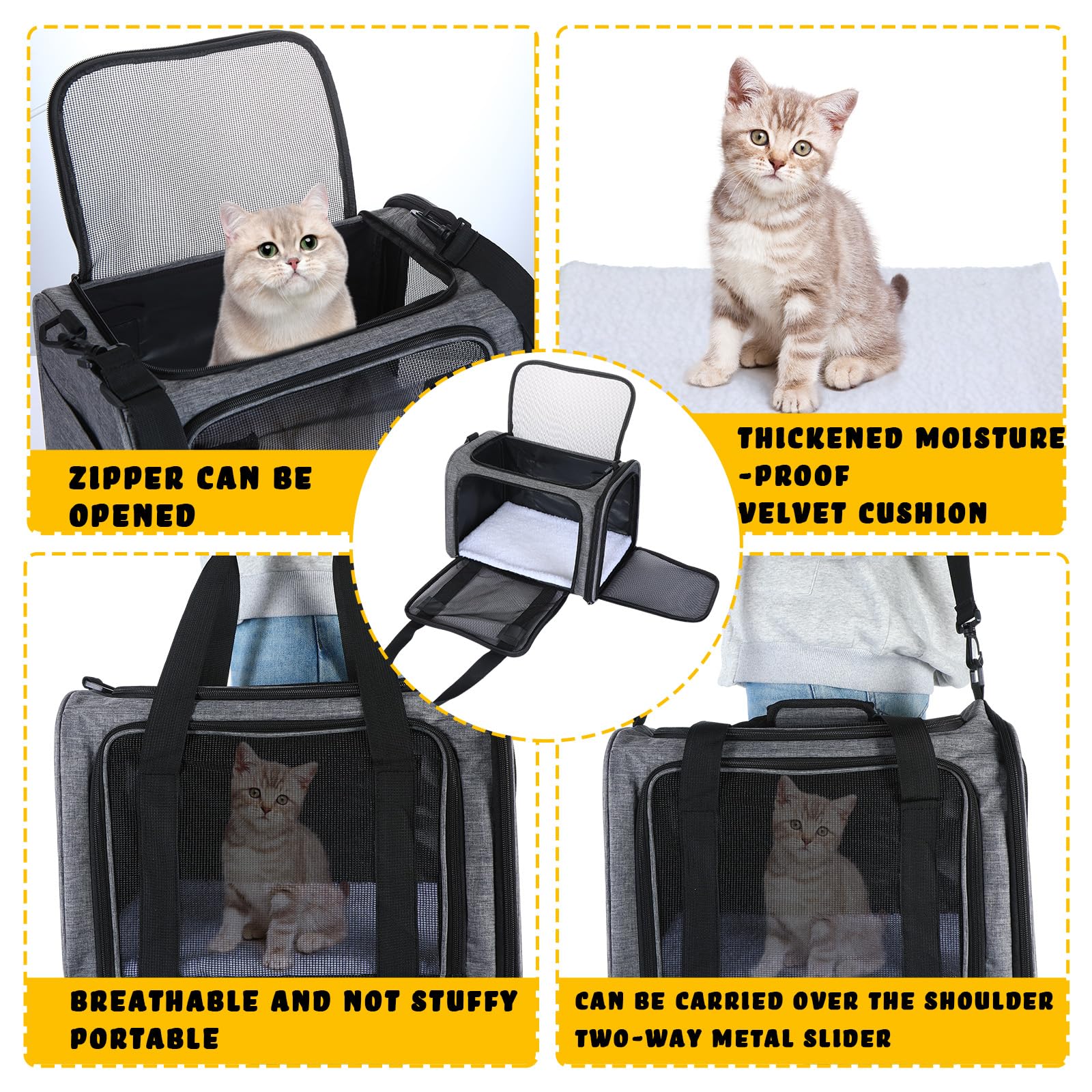 Aliceset 2 transportadores para gatos de lados suaves de 17 x 11 x 11 pulgadas, bolsa de transporte de mascotas aprobada por aerolíneas, plegable, suministros para gatitos pequeños, cachorros, viajes