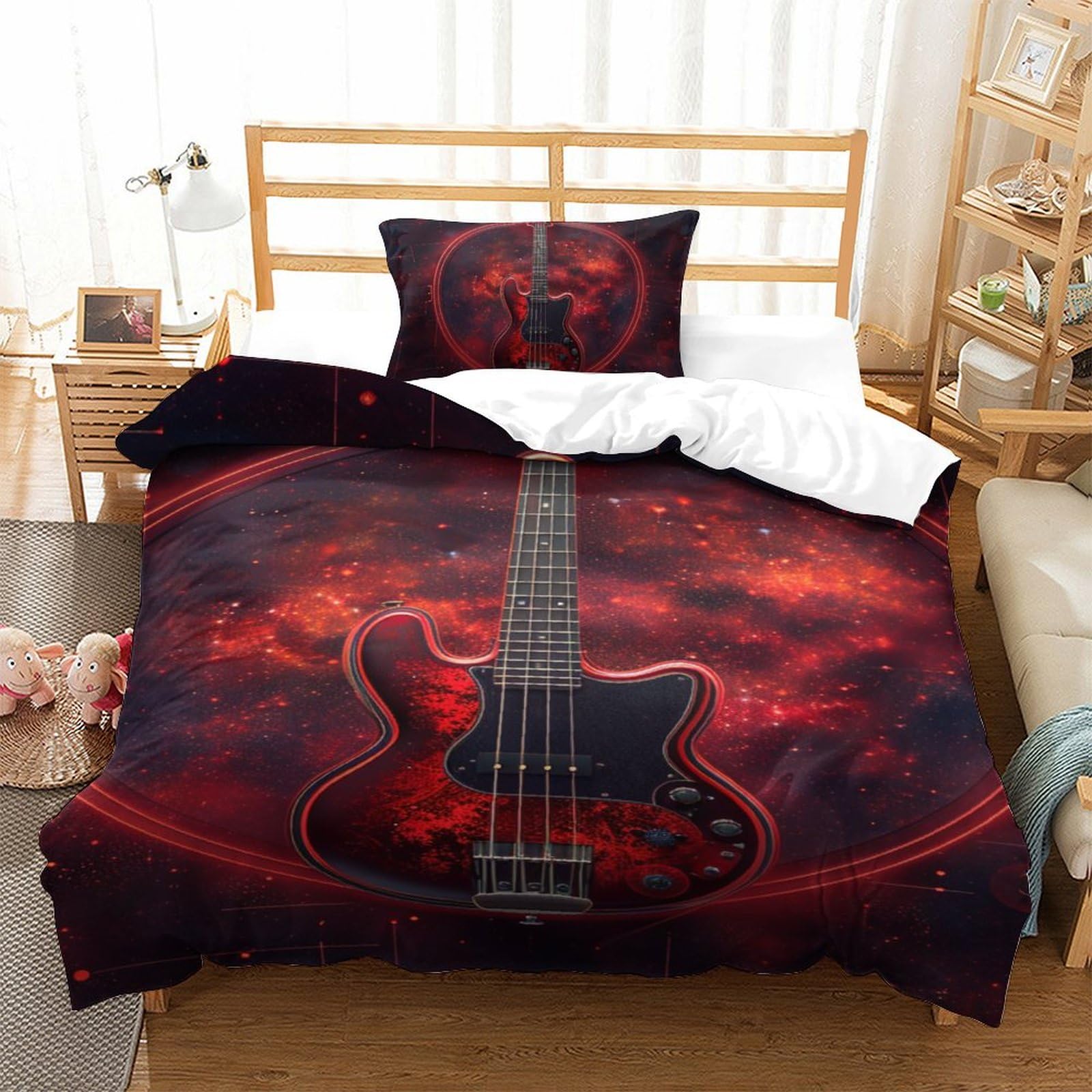 Parure de lit guitare anti-plis en microfibre douce pour lit simple 135x200cm