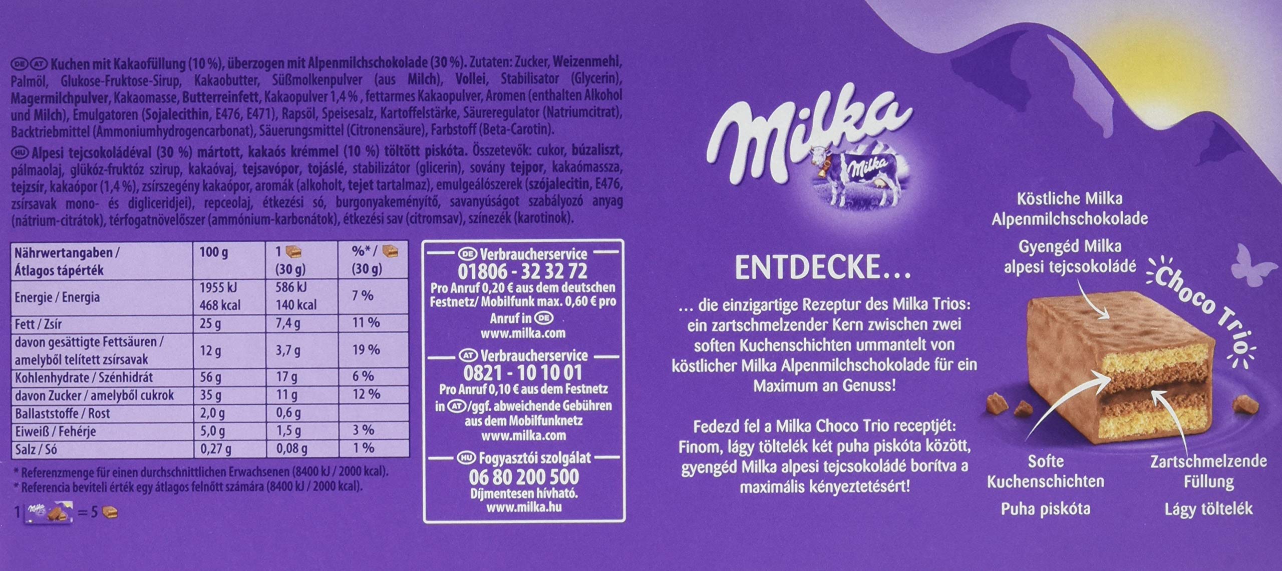 Milka Choco Trio - Mini Kuchen mit Schokoladenfüllung umhüllt von Alpenmilch Schokolade - 12 x 150g