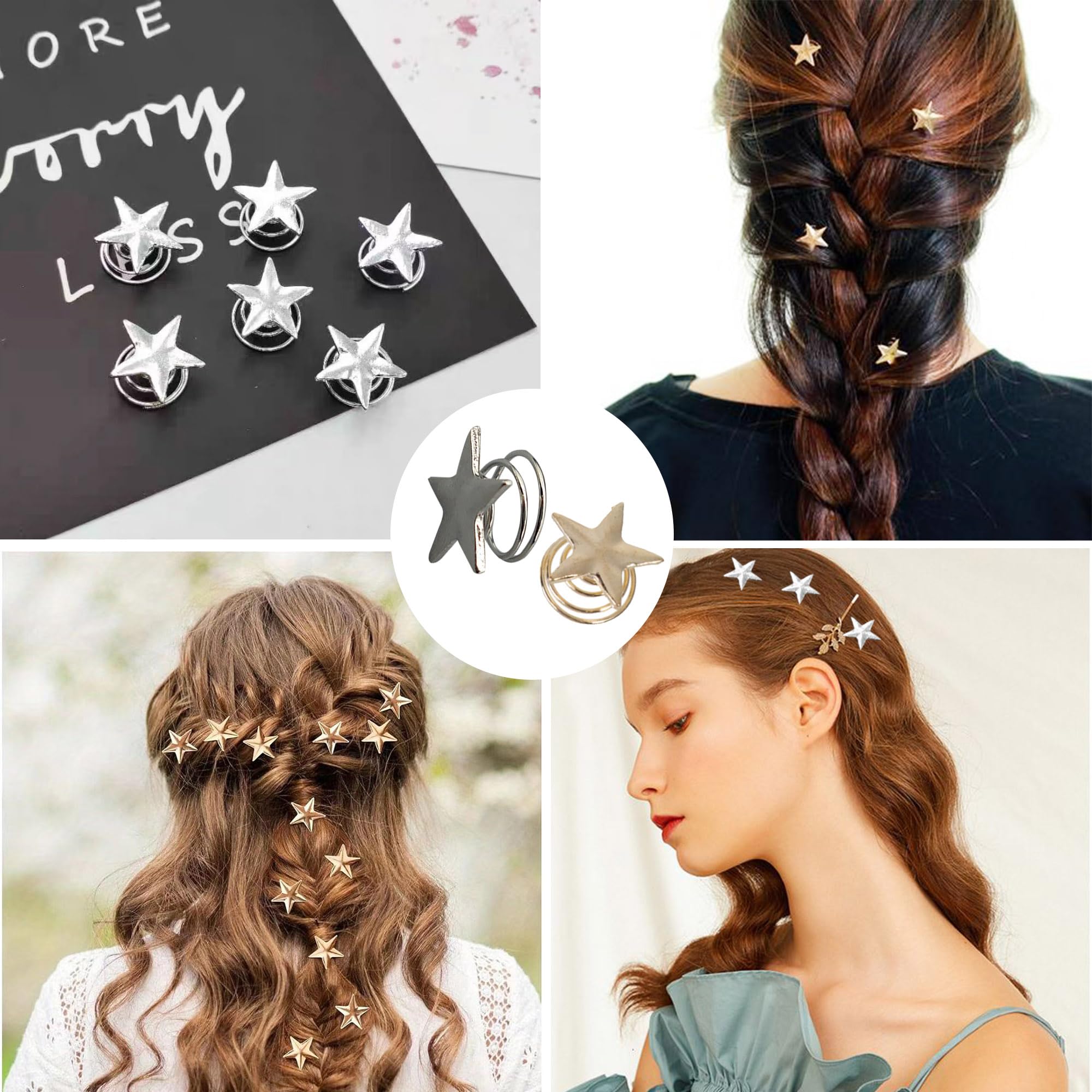 Lot de 10 épingles à cheveux en spirale - Étoiles - Épingles à cheveux en spirale - Accessoire de cheveux pour femme et fille - Pour mariage, fête de mariage, fête de mariée, etc (doré +