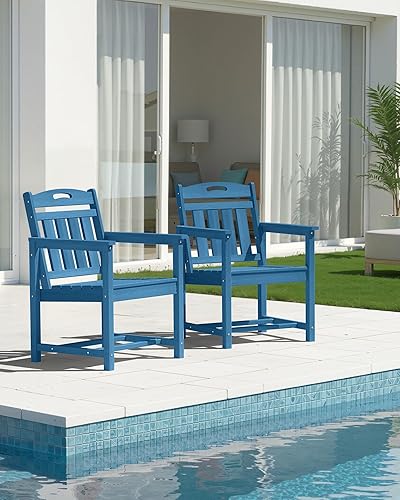 Miniatura 7 de Juego de 2 sillas de patio resistentes a la intemperie, sillas de comedor de polietileno de alta densidad para exteriores con asiento ancho, diseño
