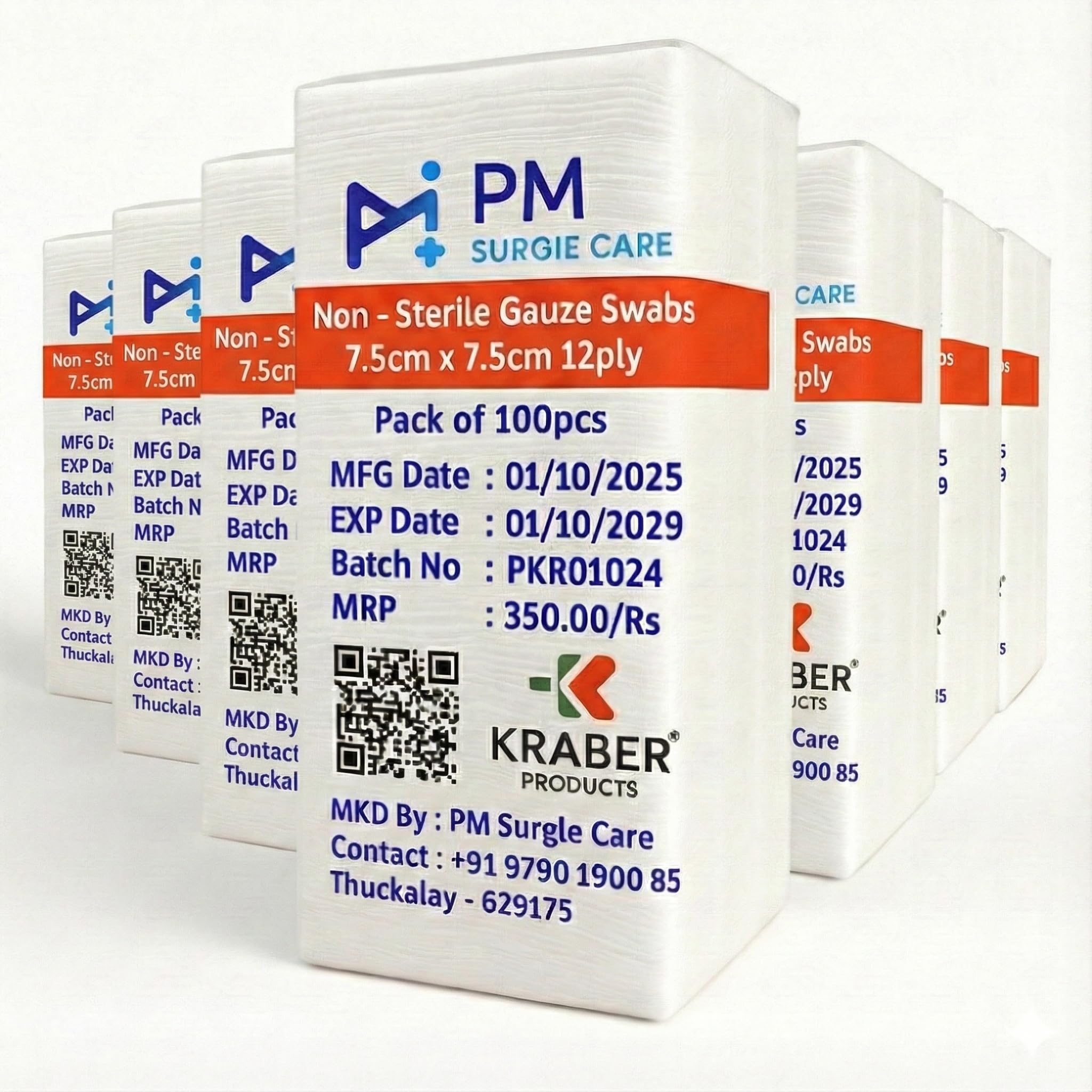 PM Non Sterile Absorbent Gauze Swabs 100pc Pack 7.5cm x 7.5cm 12ply type 17 (1)