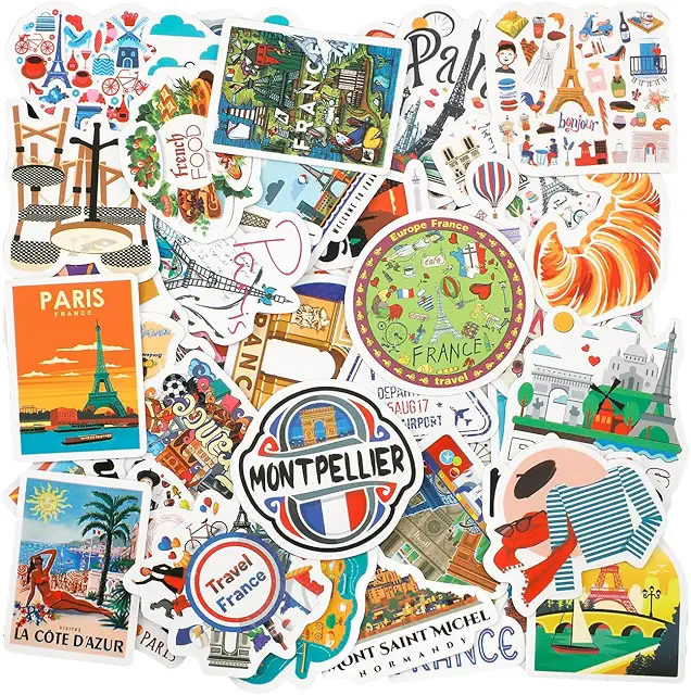 Autocollants Paris Tour Eiffel - 50pcs Imperméables pour Bouteille et Ordinateur