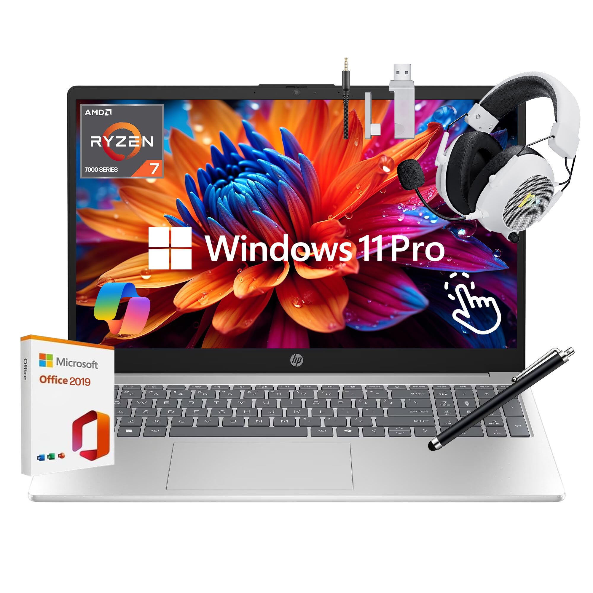 HP 15.6" FHD Touchscreen Laptop, AMD Ryzen 7 7730U, 32GB RAM,1TB SSD, Windows 11 Pro, Wi-Fi 6, Copilot AI Business Laptop PC, Long Battery Life, HDMI,
