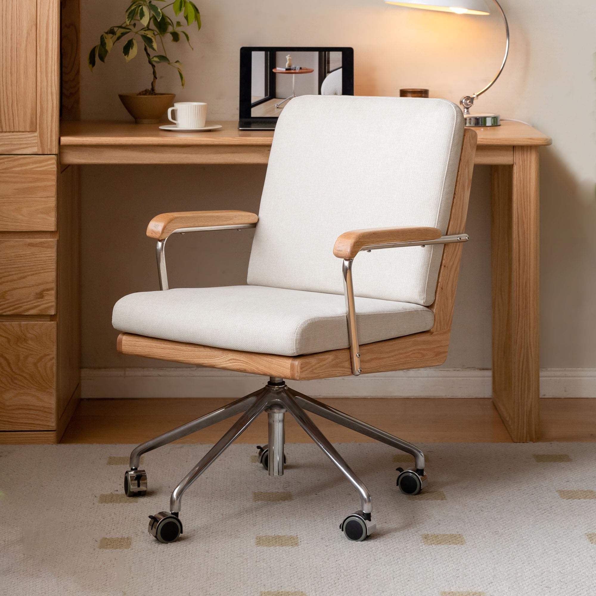 YESWOOD Swivel Office Chair Ergonomic Desk Chair Adjustable Solid Wood Desk Chair with Comfortable Cushion for Home Office