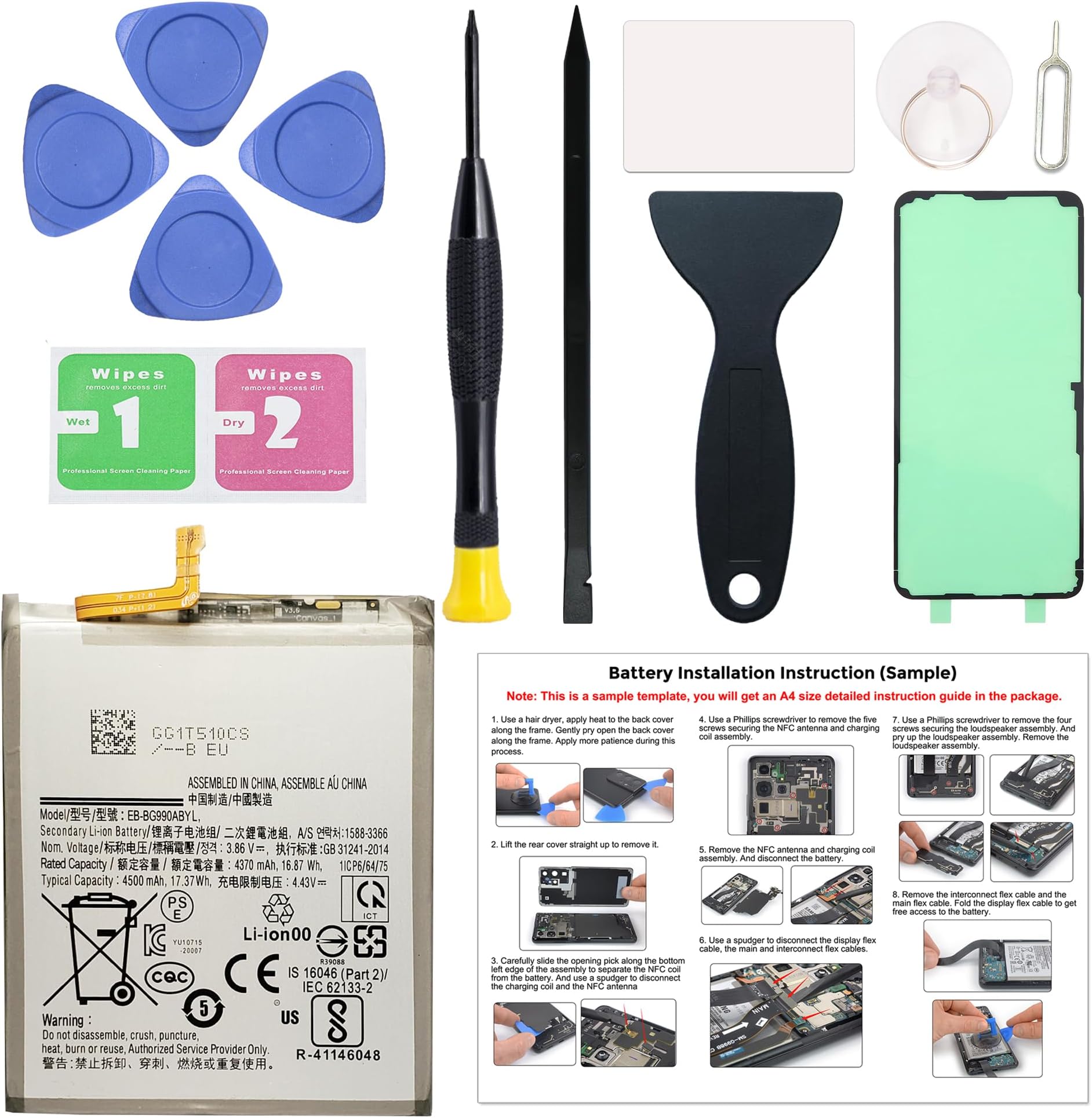 New Upgraded Battery for Galaxy S21 FE, EB-BG990ABY Replacement Battery Compatible with Samsung Galaxy S21 FE, with Repair Tools & Instruction