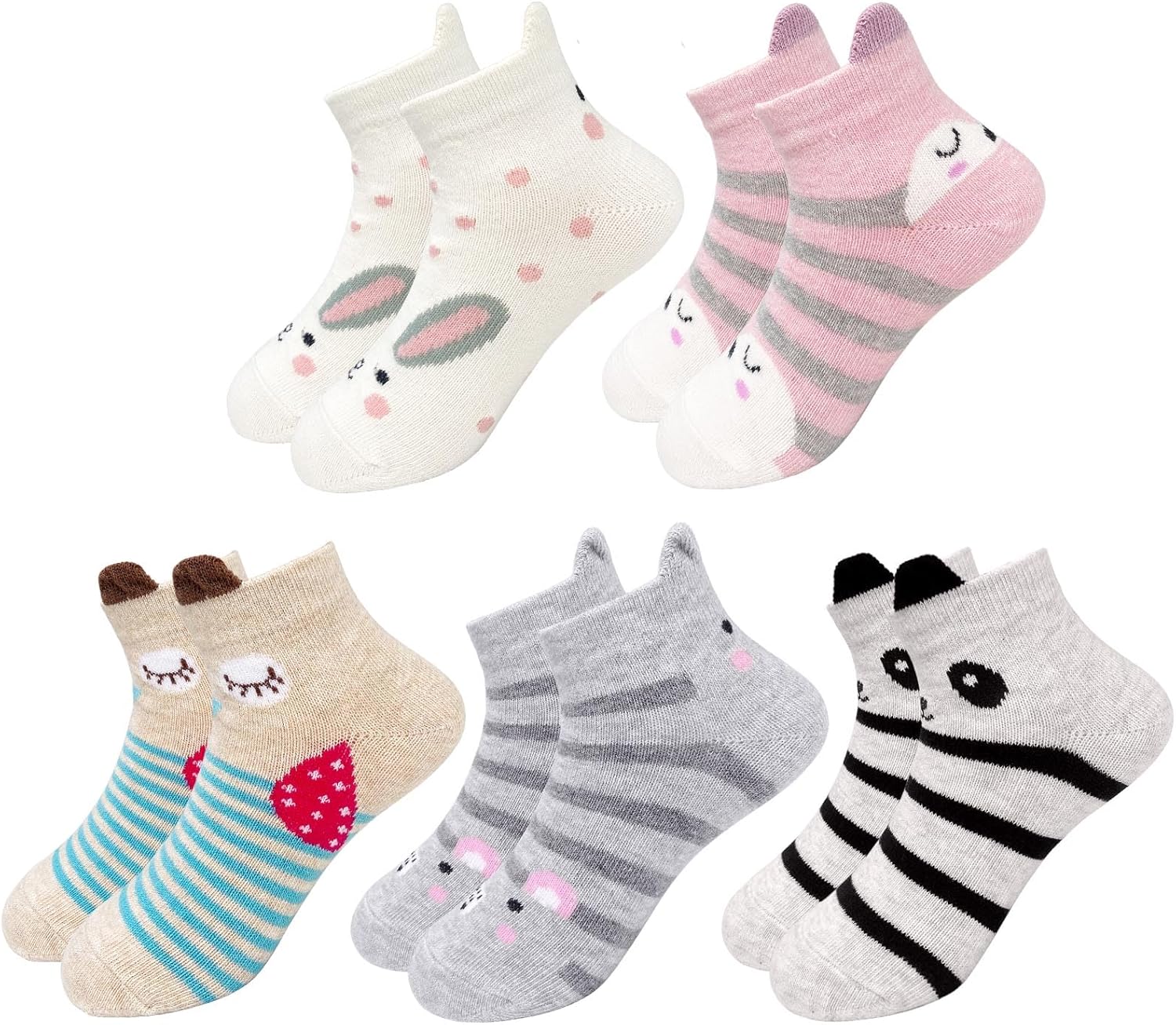 Hellomamma Girls Toddler Cotton Crew Socks Kids Novelty Animal Soft Funny Fashion Casual Breathable Childs Socks 5 Pairs