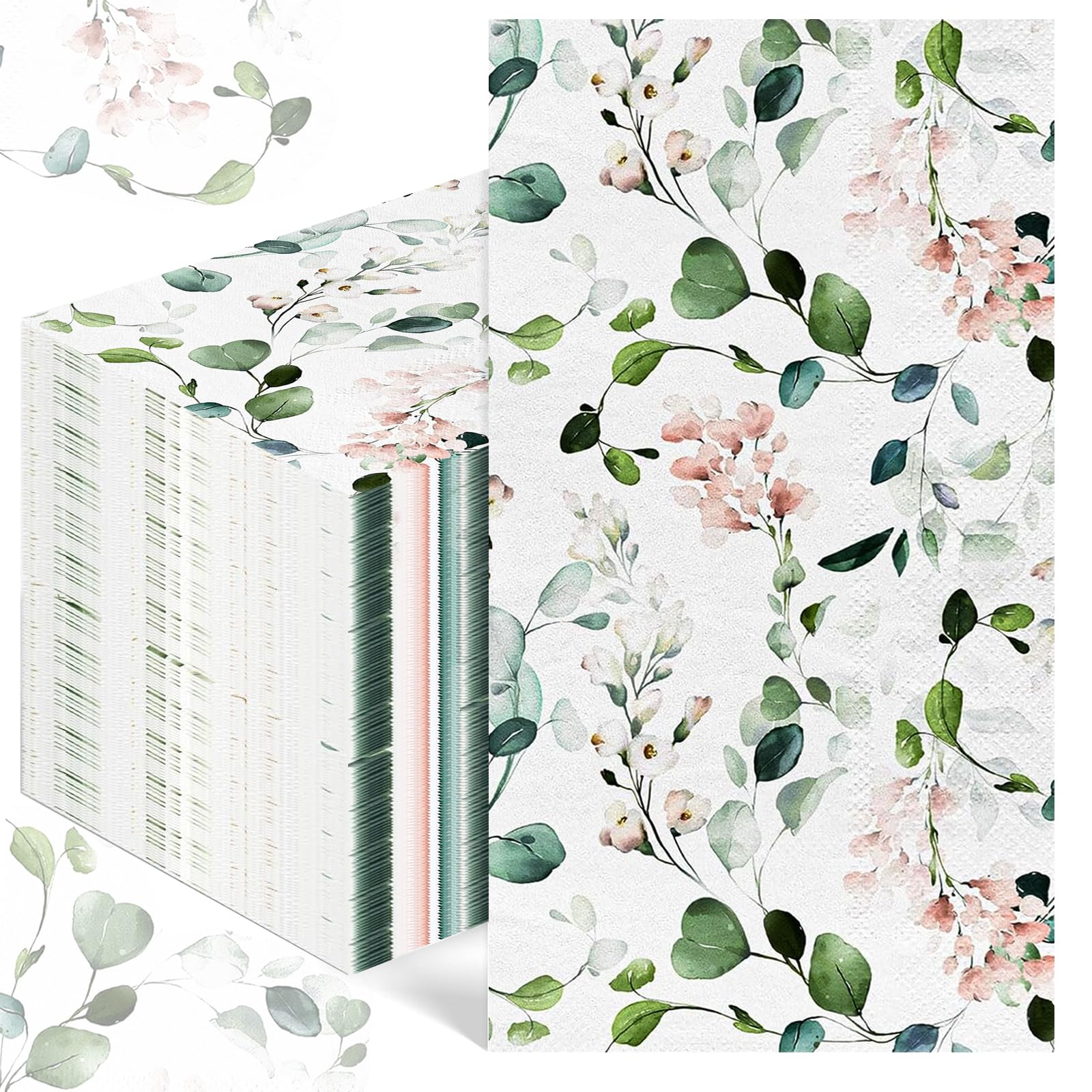 JarThenaAMCS 80Pcs Eucalyptus Guest Napkins Disposable Paper Spring Floral Greenery Dinner Hand Napkin for Kitchen Bathroom Wedding Bridal Baby Shower