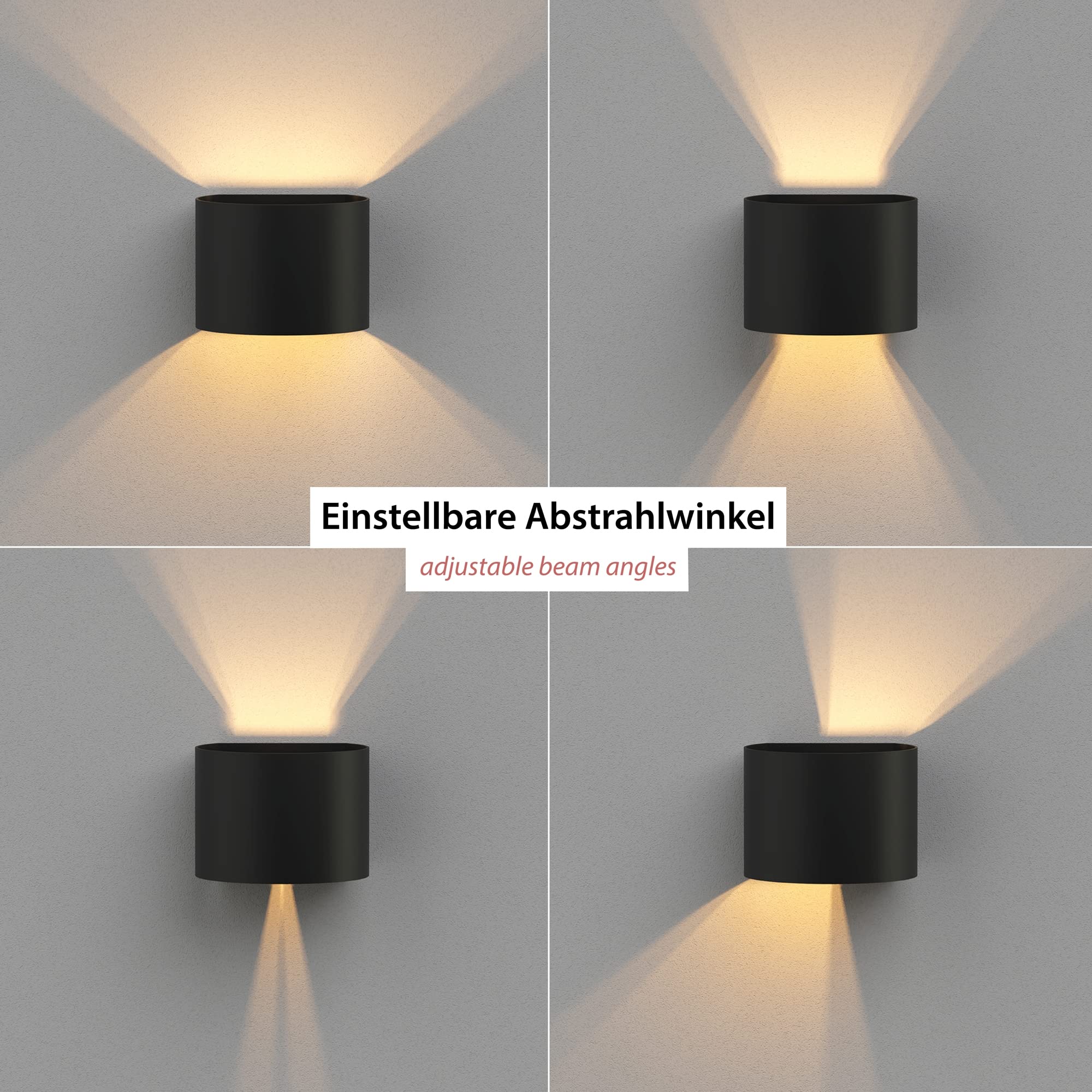 ledscom.de 4x Wandleuchte RUNEL für außen, IP65, Up-/Downlight, schwarz matt, rund, 1x G9 max. 10W