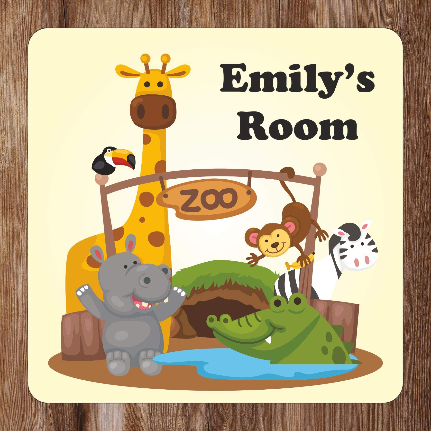 Precision Designs Yellow Zoo Kids Bedroom Door Sign Personalised For You - Any Name! Door Plaque,Girls/Boys,Nursery,Decor,Kids Room,Animals