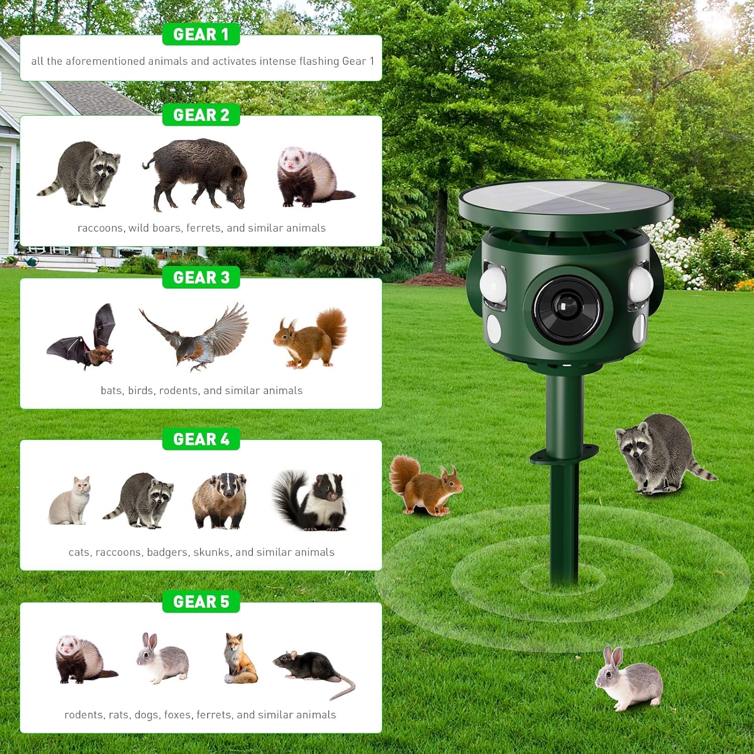 Katzenschreck Ultraschall Solar Tiervertreiber, Marderschreck für Garten mit 5 einstellbaren Modi, Katzenabwehr Marderabwehr für Katzen Hunde Marder Mäuse Vögel, 10m Reichweite zur Tierabwehr