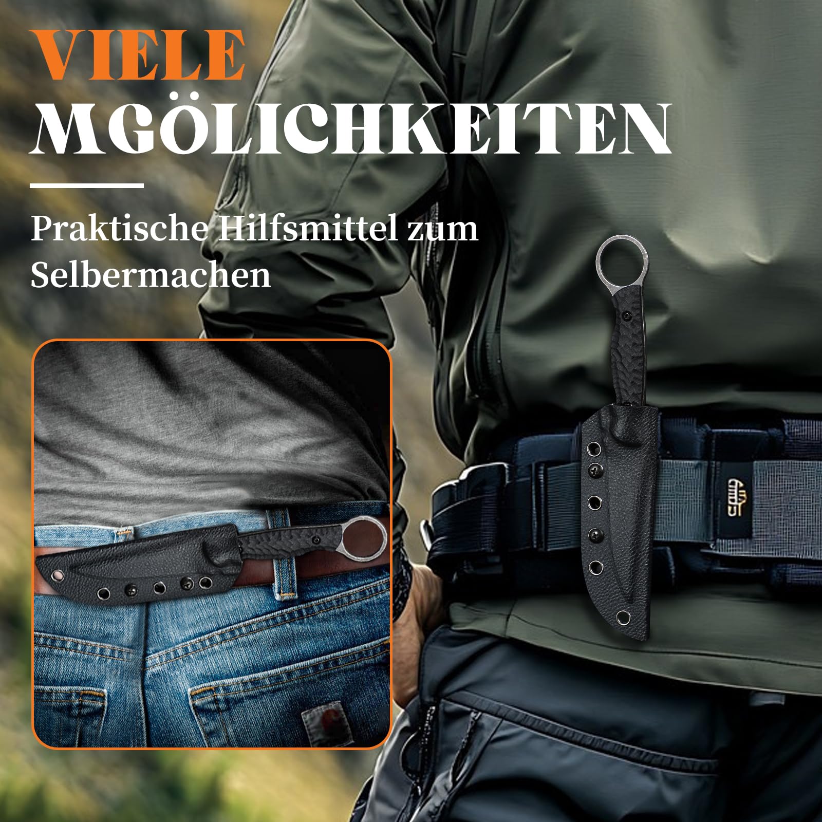 SMITH CHU Outdoor Messer Feststehende Klinge mit Kydex Scheide, hergestellt aus 5Cr15MoV Stahl, Stonewashed Full-Tang Survival Messer mit G10-Griff, Geschenk für Männer