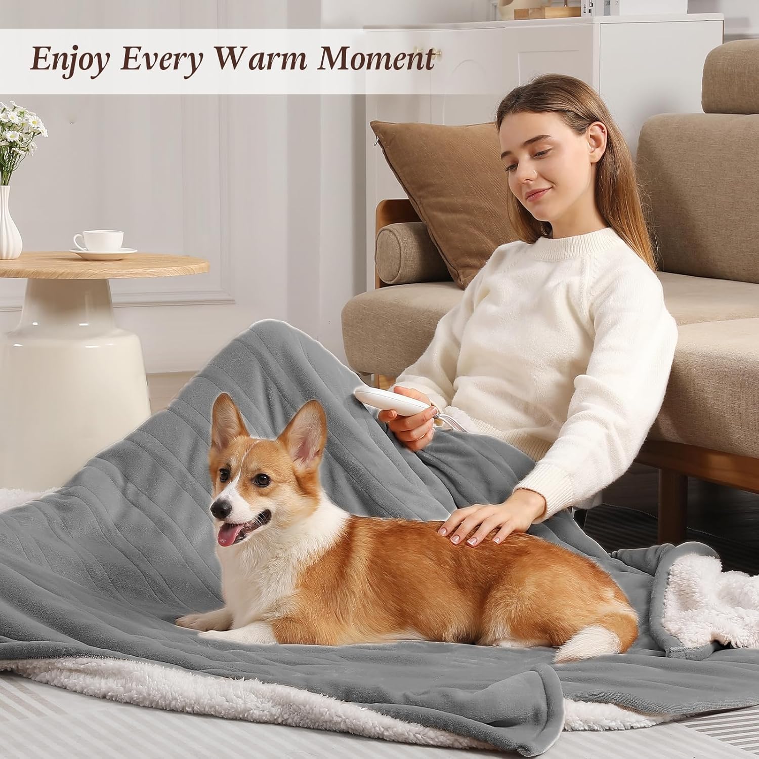 Full Size Electric Blanket Heated Blankets 72''x84'' - Ultra Soft Sherpa Fleece Heated Blanket for Office with 5 Heat Levels & 10-Hour Timer, FCC and ETL Certified Warming Blanket for Grandma (Gray) - Image 6