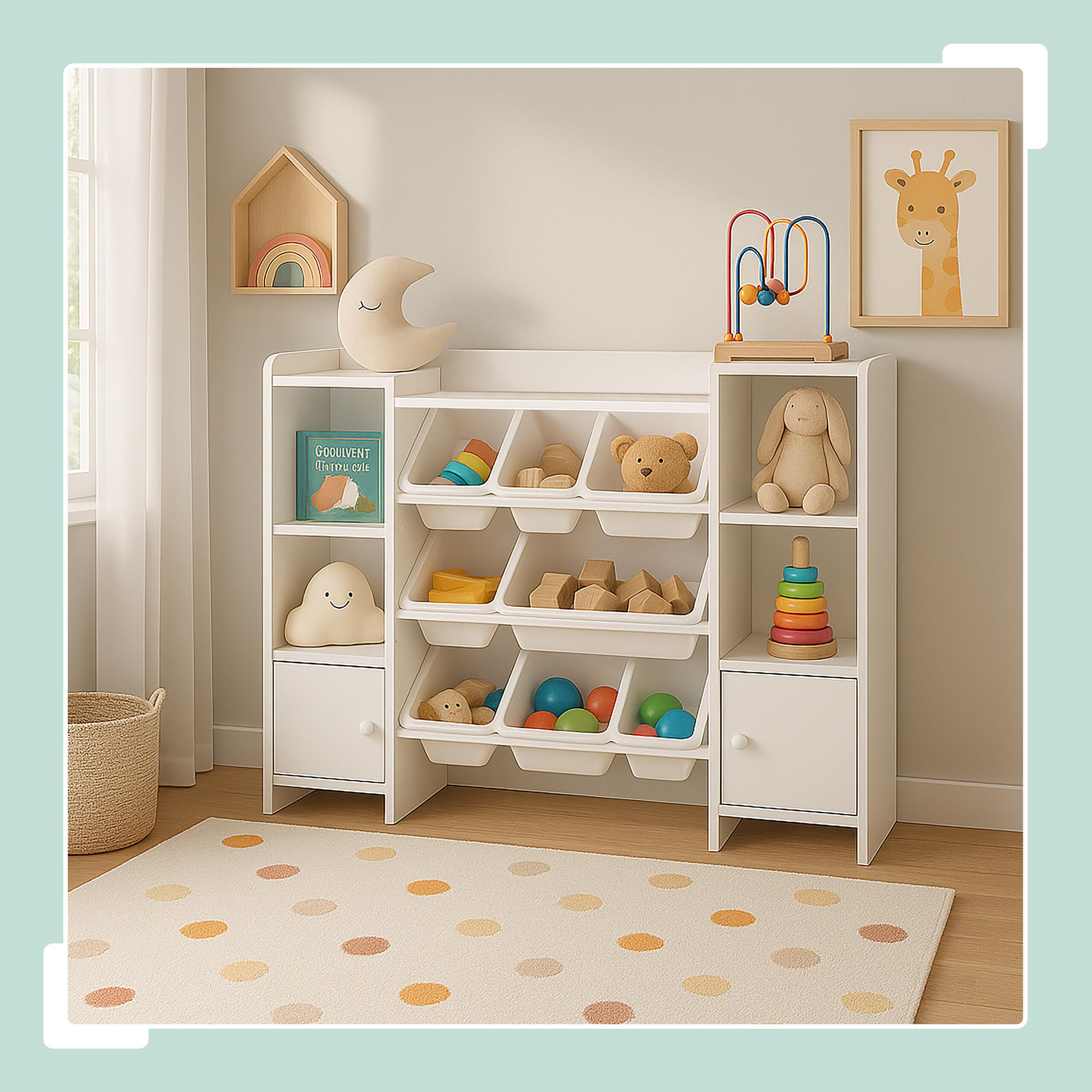 Relaxdays Scaffale per Bambini Grande, 8 scatole, 14 Scomparti, HxLxP: 94x139x30 cm, Giocattoli