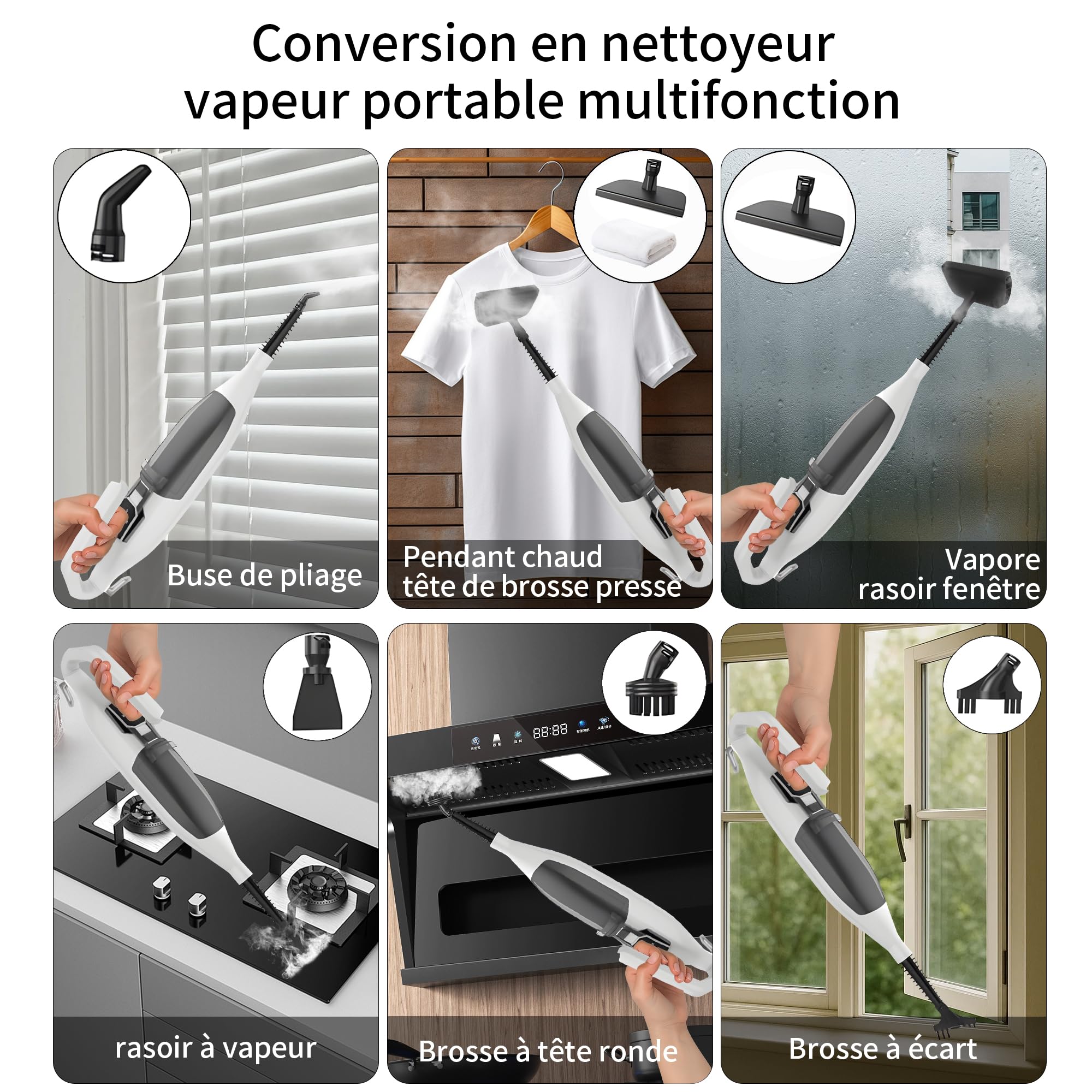 Balai à Vapeur pour sols durs, Nettoyage en Profondeur, 4 Tampons Lavables pour Bois, Bois, Stratifié, Vinyle, Carrelage, Marbre, Nettoyeur Vapeur Portable Multifonction