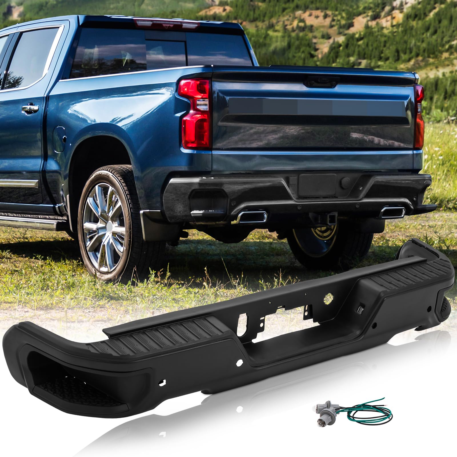 GMC Sierra Rear Bumper 2019-2025 Chevy Silverado 1500 2WD/4WD HD Rear Bumper W/ LED Lights - Rough Country 10758 Hawkley Truck Bumper