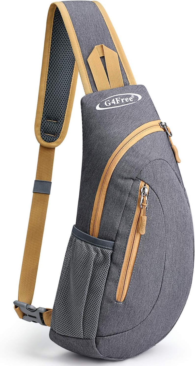 G4FreeSling Bags Men and Women Shoulder Backpack Small Crossbody Chest Sling Backpack (Grey Yellow)OEKO-TEX STANDARD 100