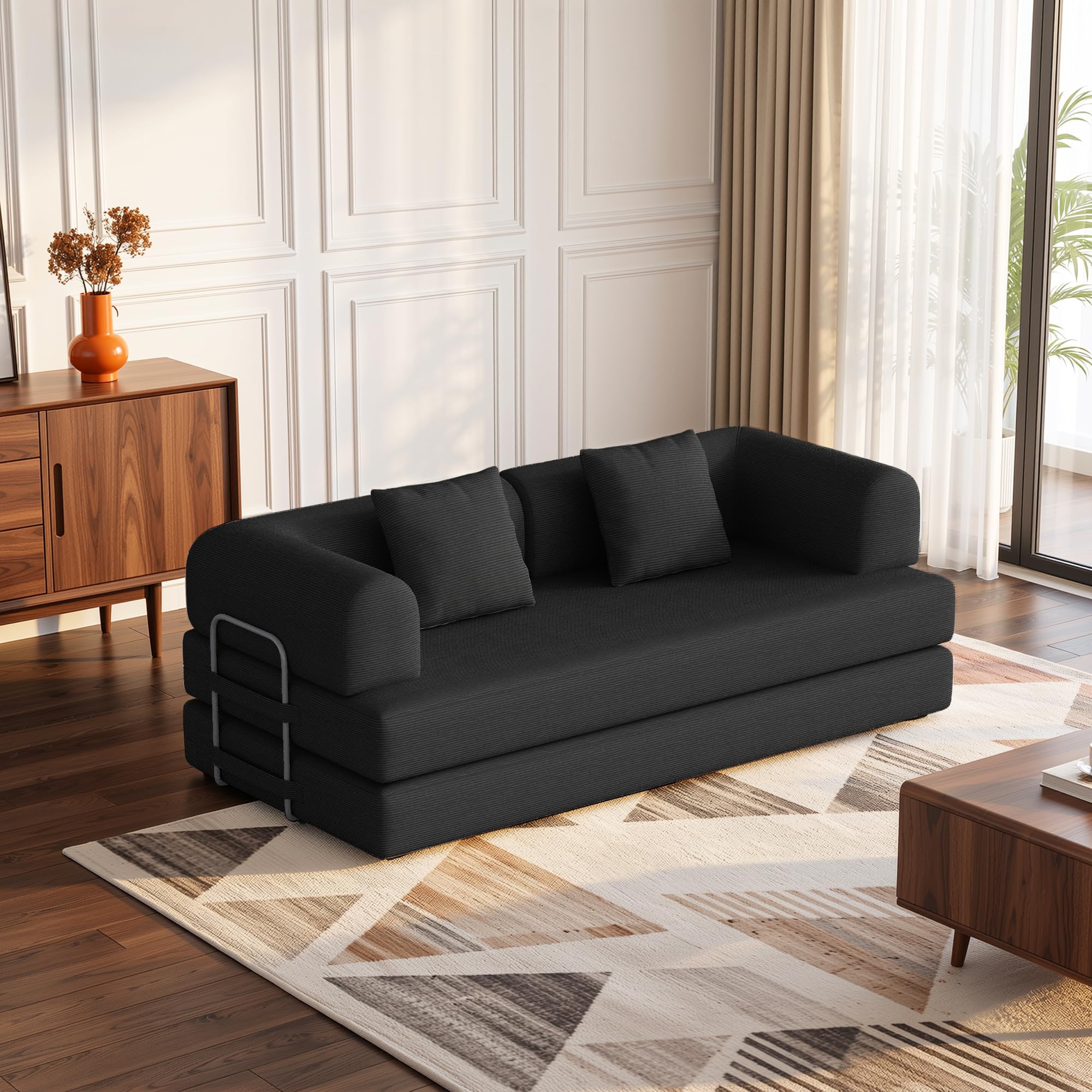 Xbro Divano Letto Matrimoniale 2 Posti Convertibile, Divano Modulare Salvaspazio con Struttura in Metallo e Schiuma ad Alta Resilienza, per Soggiorno Monolocale e Ospiti, 200 x 190 cm