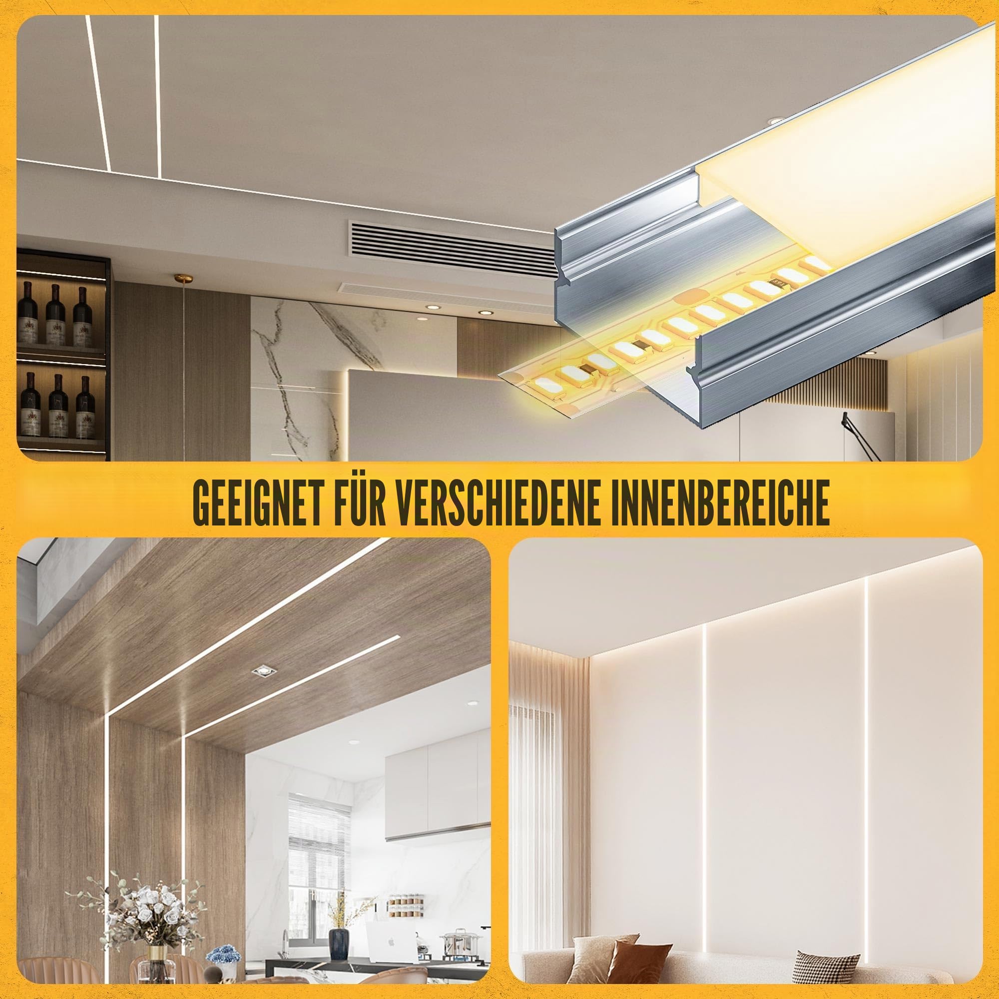 LED Profil 2m, Aluminium Profil für Streifen bis 17mm, Schiene mit Milchiger Abdeckung, Kanal Komplettset mit Endkappen, Clips und Schrauben, Größe 19.3×9.8mm (10 * 2M(Totale 20M))