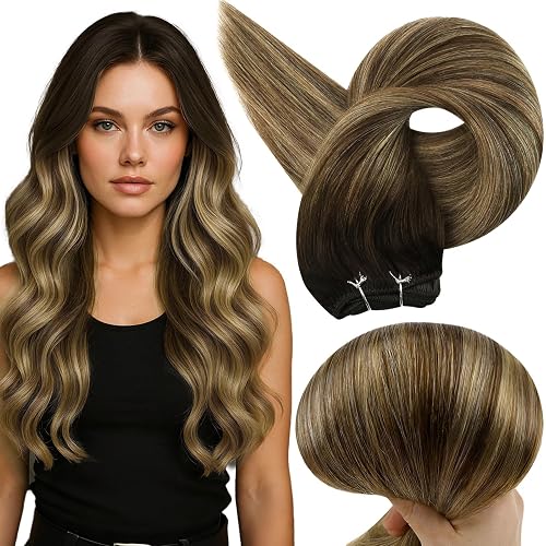 Full Shine Weft Hair Extensions 16 Inch 105G Ombre Brown Mix Honey Blonde