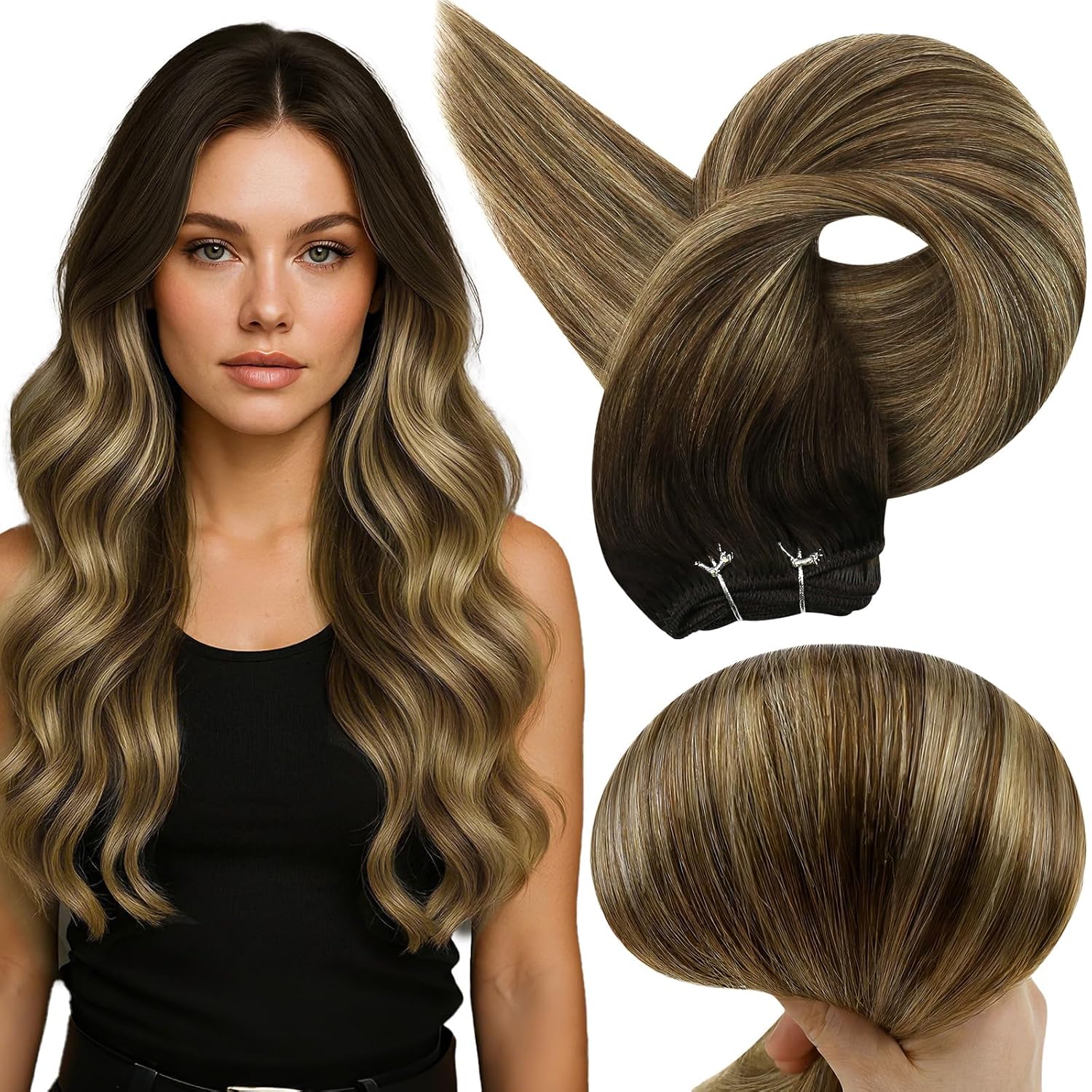  Weft Hair Extensions 12 Inch 80G Balayage Brown Remy Hair