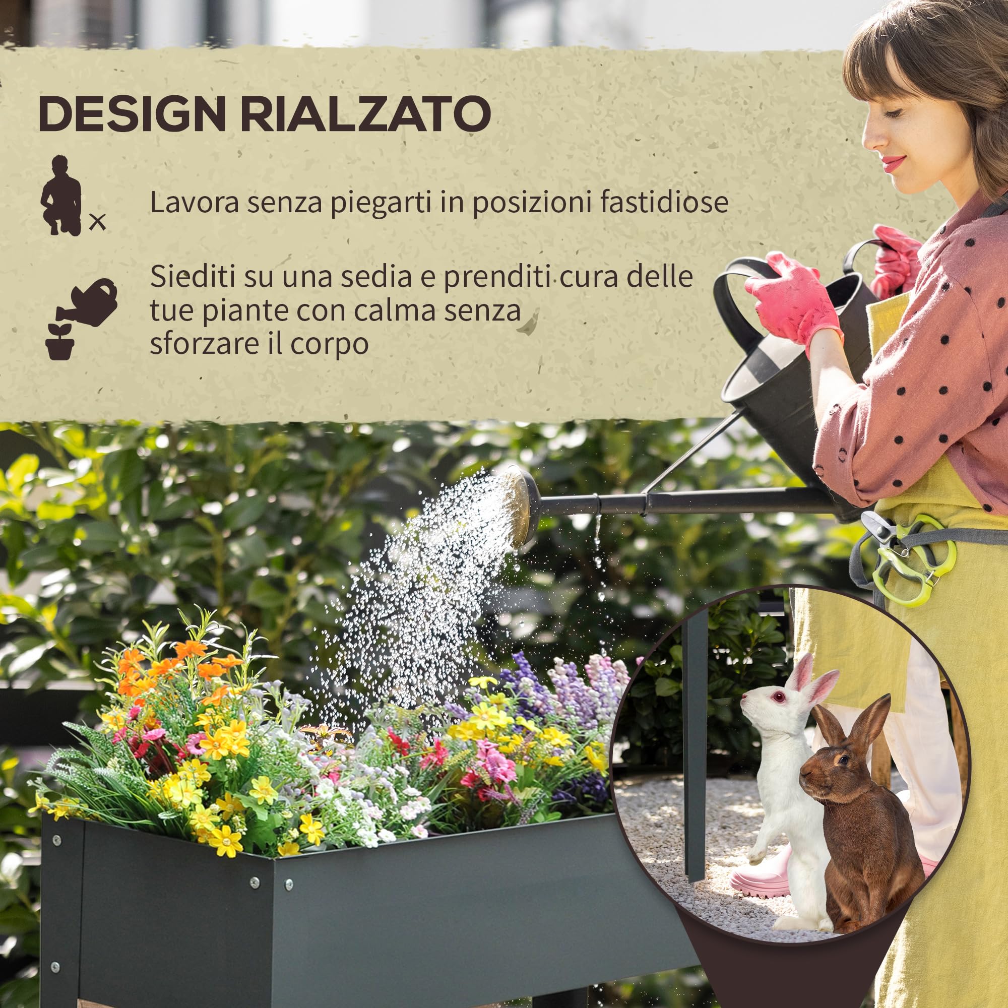 Outsunny Fioriera da Esterno Rialzata con 3 Fori di Drenaggio, Fioriera in Metallo per Giardino e Balcone, 100x30x80 cm, Grigio Scuro