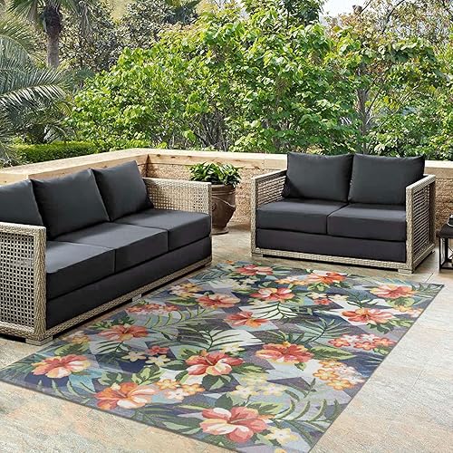 Miniatura 10 de DECOMALL Alfombras de exterior para patio, terraza, porche, balcón, patio trasero, plantas tropicales, hoja de palmera, 3 pies 6 pulgadas x 5 pies 6