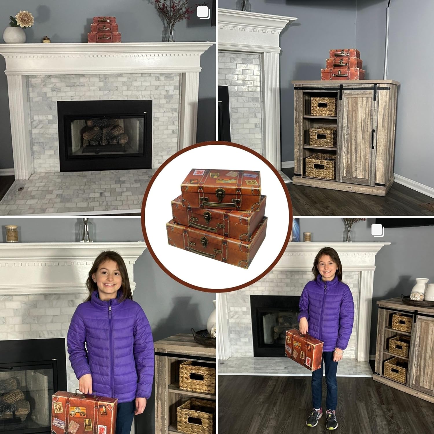 Blue Orchards Decorative Travel-Themed Paperboard Boxes (Set of 3) – Small Suitcase-Style Storage for Keepsakes, Mementos, Miniature Prop-Style Luggage | Largest Suitcase is 12'' L x 8'' W x 3.5'' H - Image 3