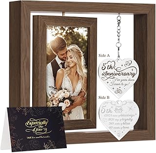 5 Year Anniversary Picture Frame Gifts for Him Her Couple Men Women Husband Wife, 5th Anniversary Marriage Gifts, Best 5 Year Anniversary Wood Gift, Five Year Fifth Anniversary Wedding Gift