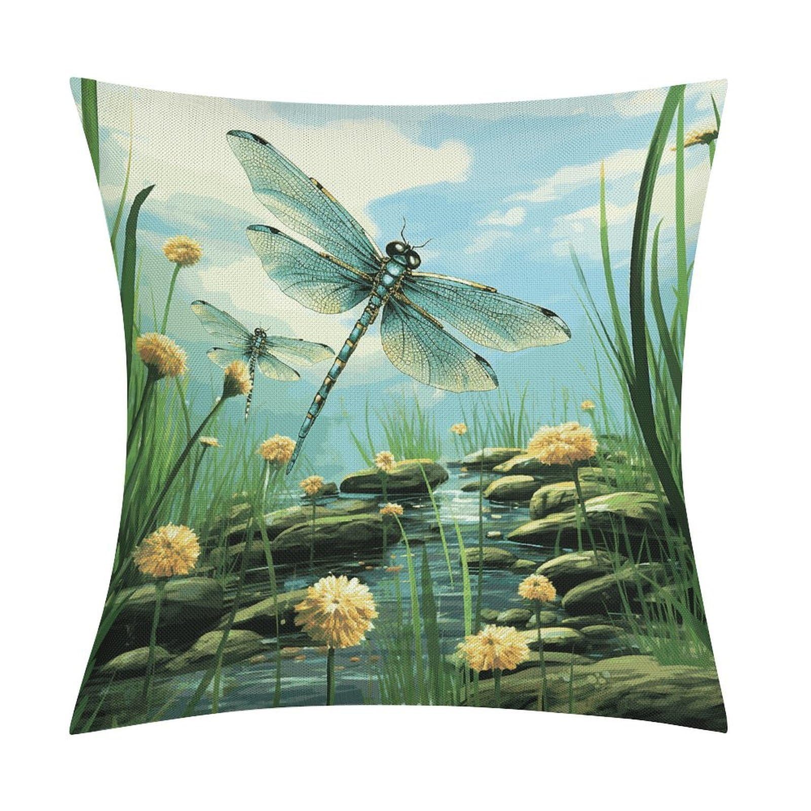 Dragonflies in Flight Pillow Covers 18x18 Inch, Pillow Cases Boho Farmhouse, Throw Pillow Covers for Couch Sofa Bed Spring Home Decor