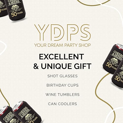 Miniatura 8 de Enfriadores de latas de Cheers and Beers to 50 Years  Regalos de fiesta de 50 cumpleaños para invitados  Juego de 12, negro y dorado  Decoración