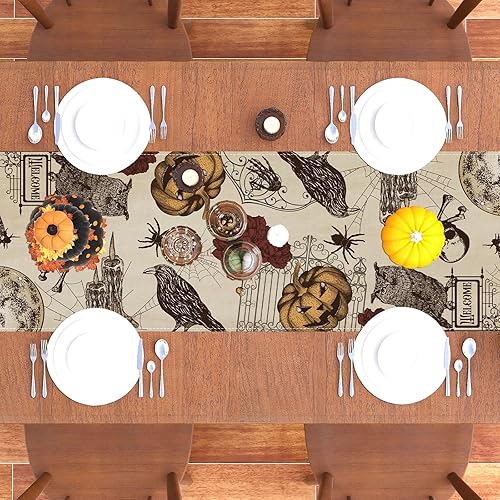 Miniatura 7 de Camino de mesa retro de Halloween, mantel gótico de calavera para Halloween, decoración de calavera y rosas, decoración de Halloween y suministros