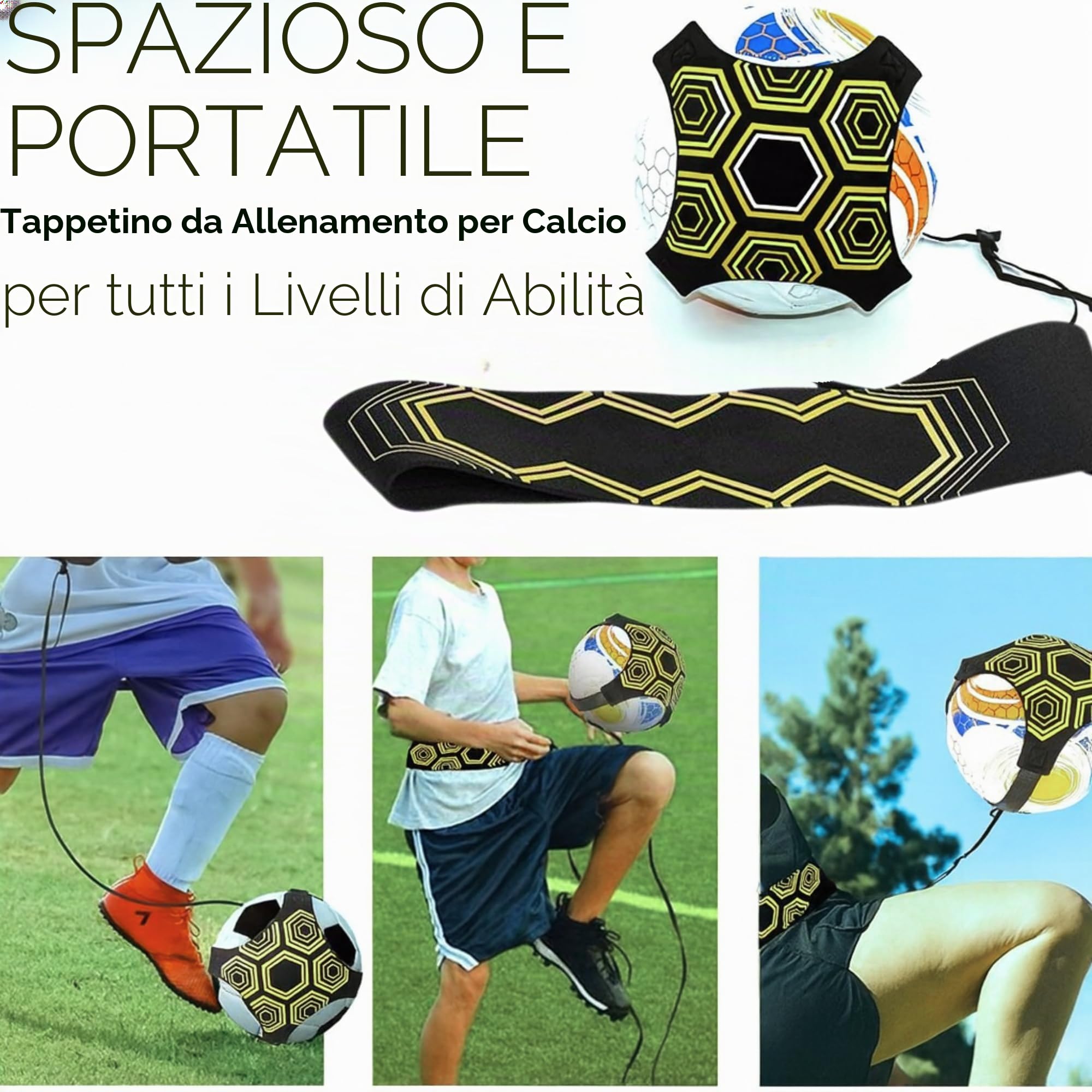 Soccer Mastery Skills - Tappetino per allenamento calcistico XL, 90 x 60 cm, con cintura da allenamento, controllo della palla e antistress, compatibile con app FPRO, regalo di compleanno per ragazzi
