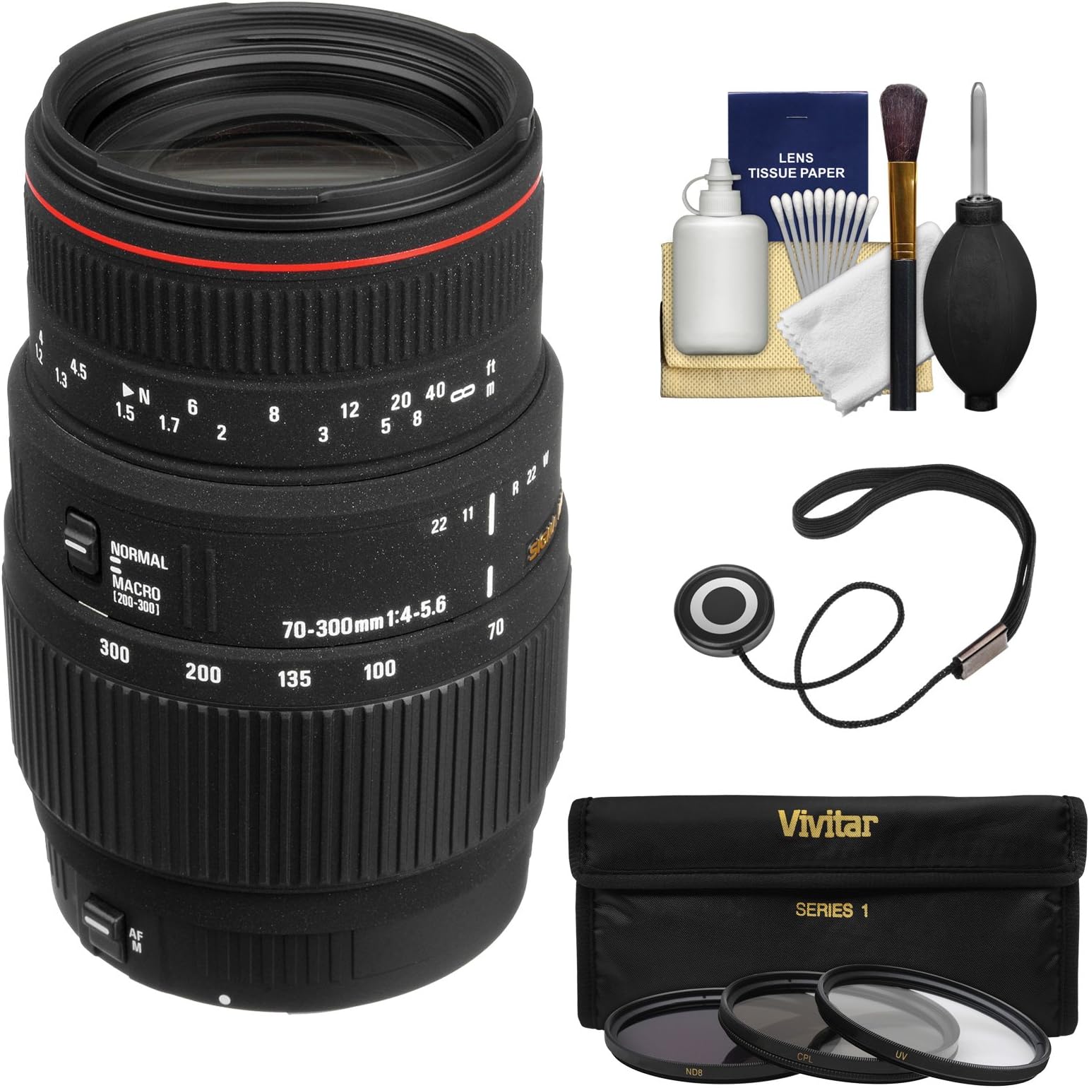 Sigma 70-300mm f/4-5.6 APO DG Motorized Macro Zoom Lens + 3 Filters Kit for Nikon D3300, D5300, D5500, D7100, D7200, D610, D750, D810, D4s Camera