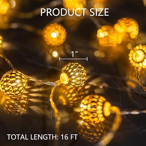 Miniatura 2 de Dazzle Bright Diwali - Guirnalda de luces LED de 16 pies con 8 modos, impermeable, funciona con pilas, globo dorado marroquí con 8 modos, decoración