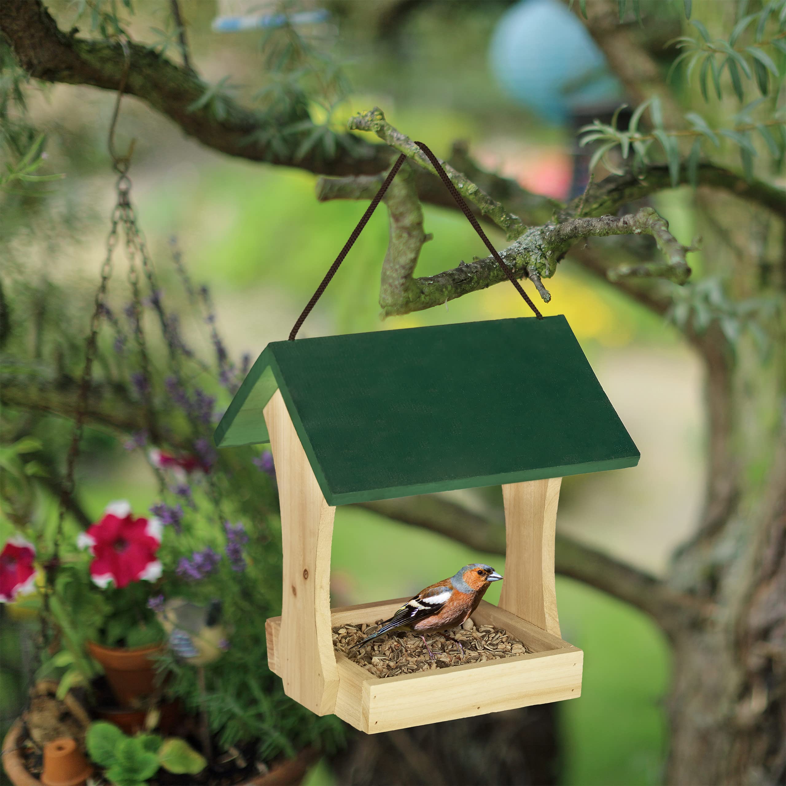 Mangeoire Pour Oiseaux Extérieur Relaxdays - Nichoir En Bois à Suspendre, Gris-vert, 35x42.5x40.5 Cm - 3