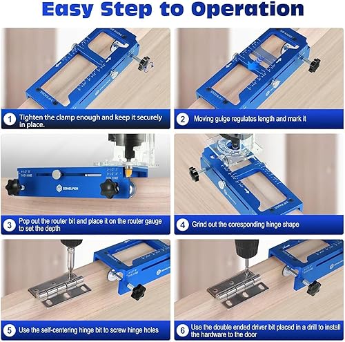 Miniatura 6 de Plantilla de bisagra de puerta, kit de plantilla de bisagra de puerta de aleación de aluminio para fresadora, plantilla de mortaja ajustable se