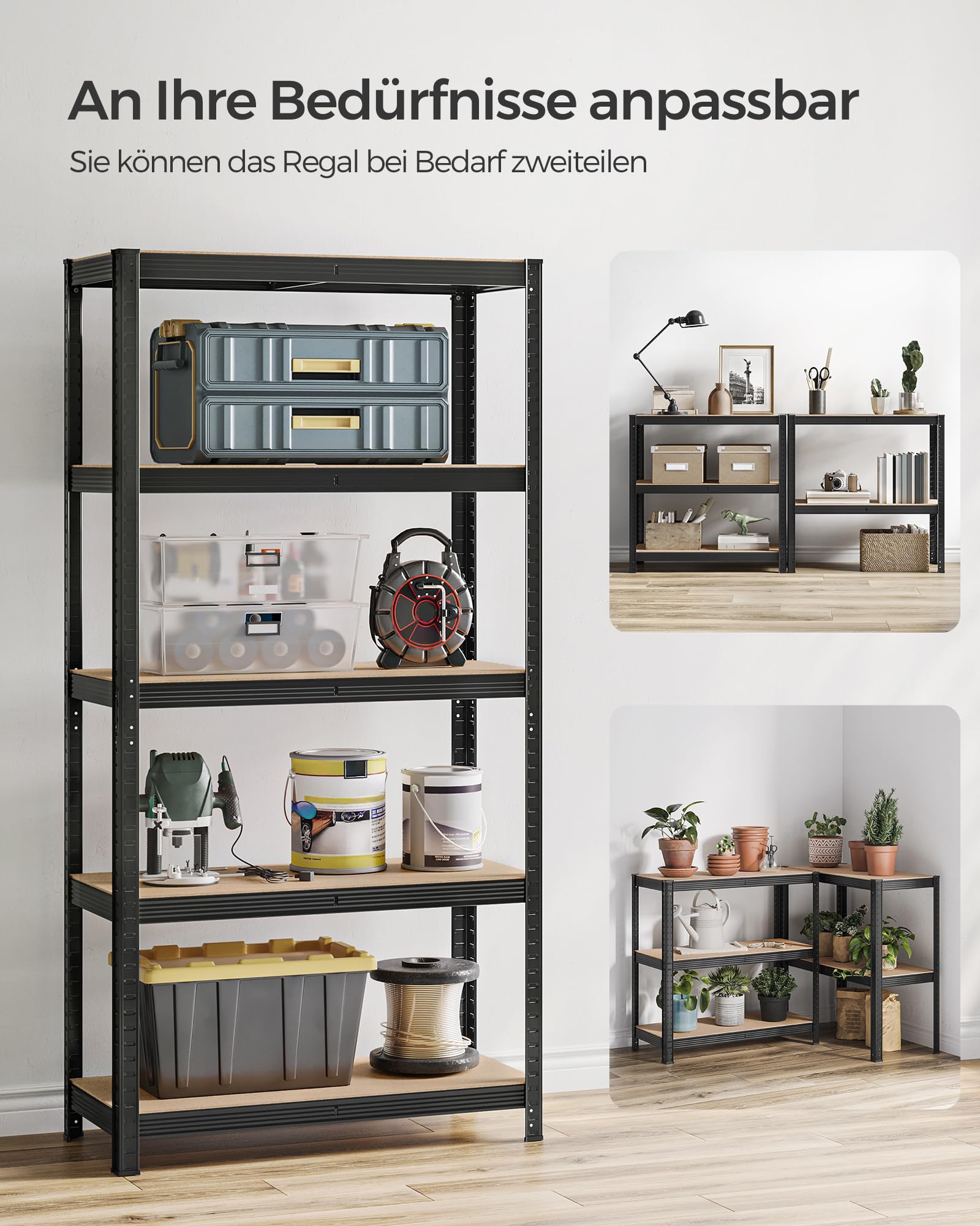 SONGMICS Schwerlastregal, 3er Set, Kellerregal, Lagerregal, 40 x 90 x 180 cm, Regal mit Stahlgestell, bis 875 kg belastbar, 5 verstellbare Ablagen, schwarz GLR040B03