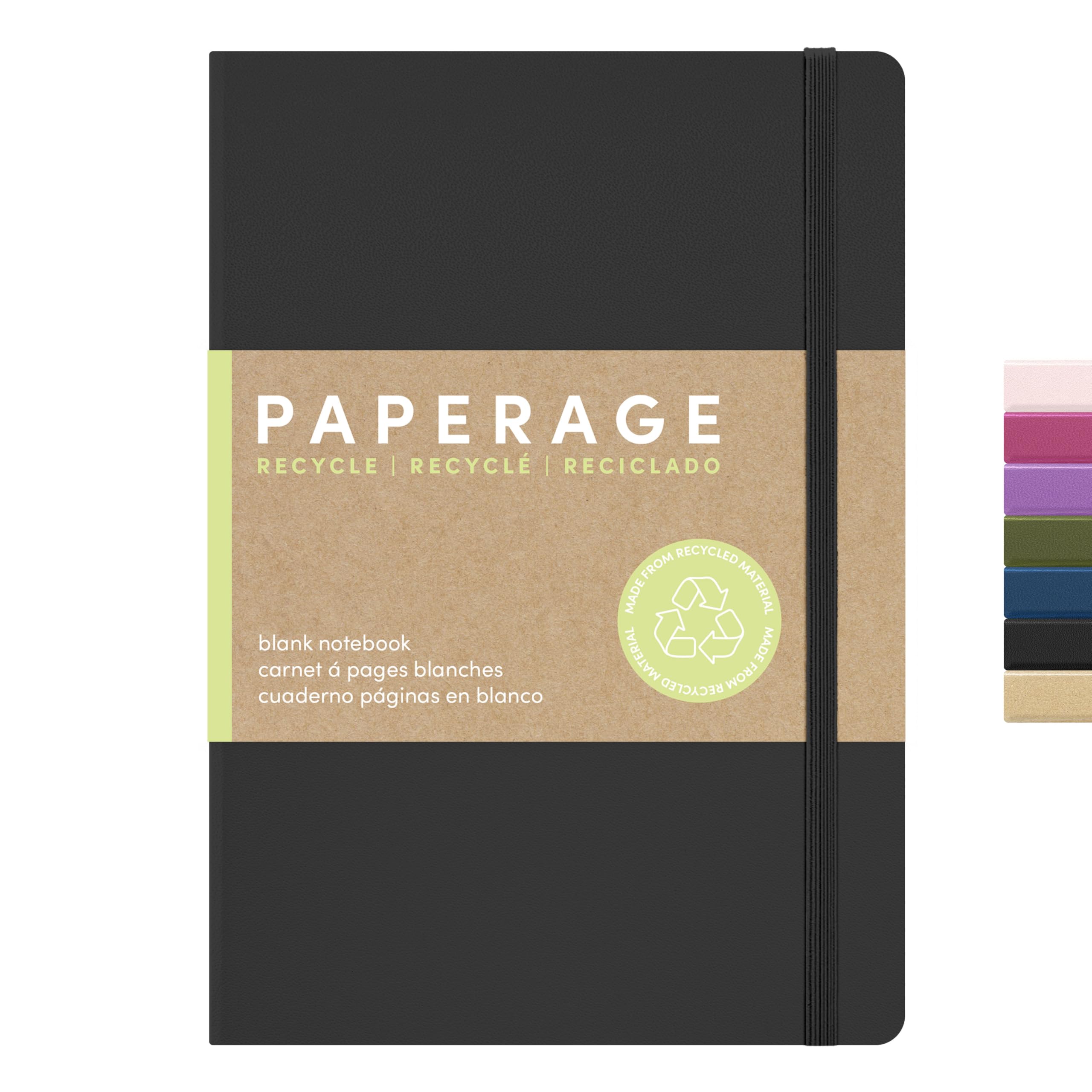 PAPERAGE Recycled Blank Journal Notebook, (Black), 160 Pages, Medium 5.6 in x 8 in - 100 GSM Thick Paper – Hardcover Journaling Notebook for Work, School, Note Taking or Sketching