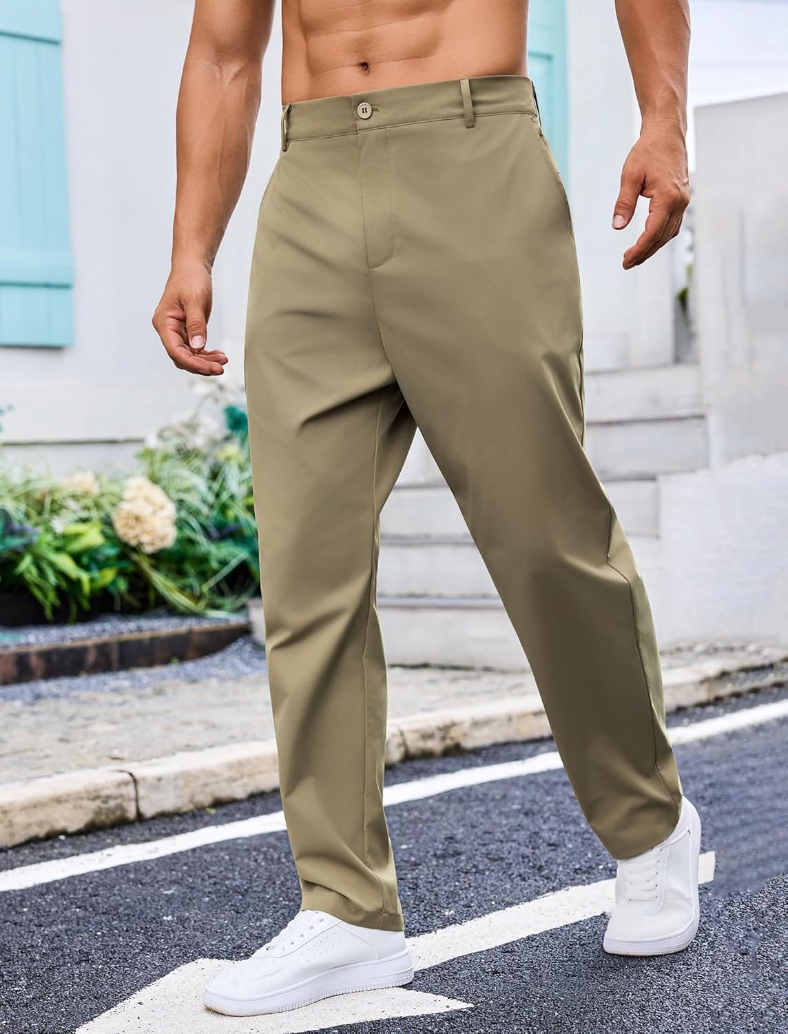 Men's Office Business Pants Quick-Drying Straight Leg Pants with Pockets Golf Work Pants - Image 2