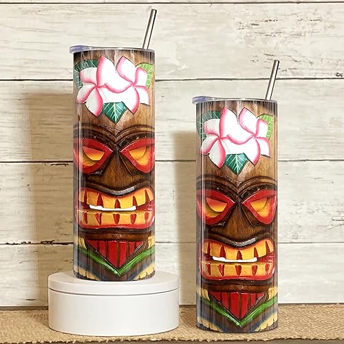 Miniatura 8 de Tiki Totem - Vaso delgado de acero inoxidable de 20 onzas, Tiki Bar Hula Lessons Aloha Tropical Hawaii Beach Summer Drinkware, regalos para amantes