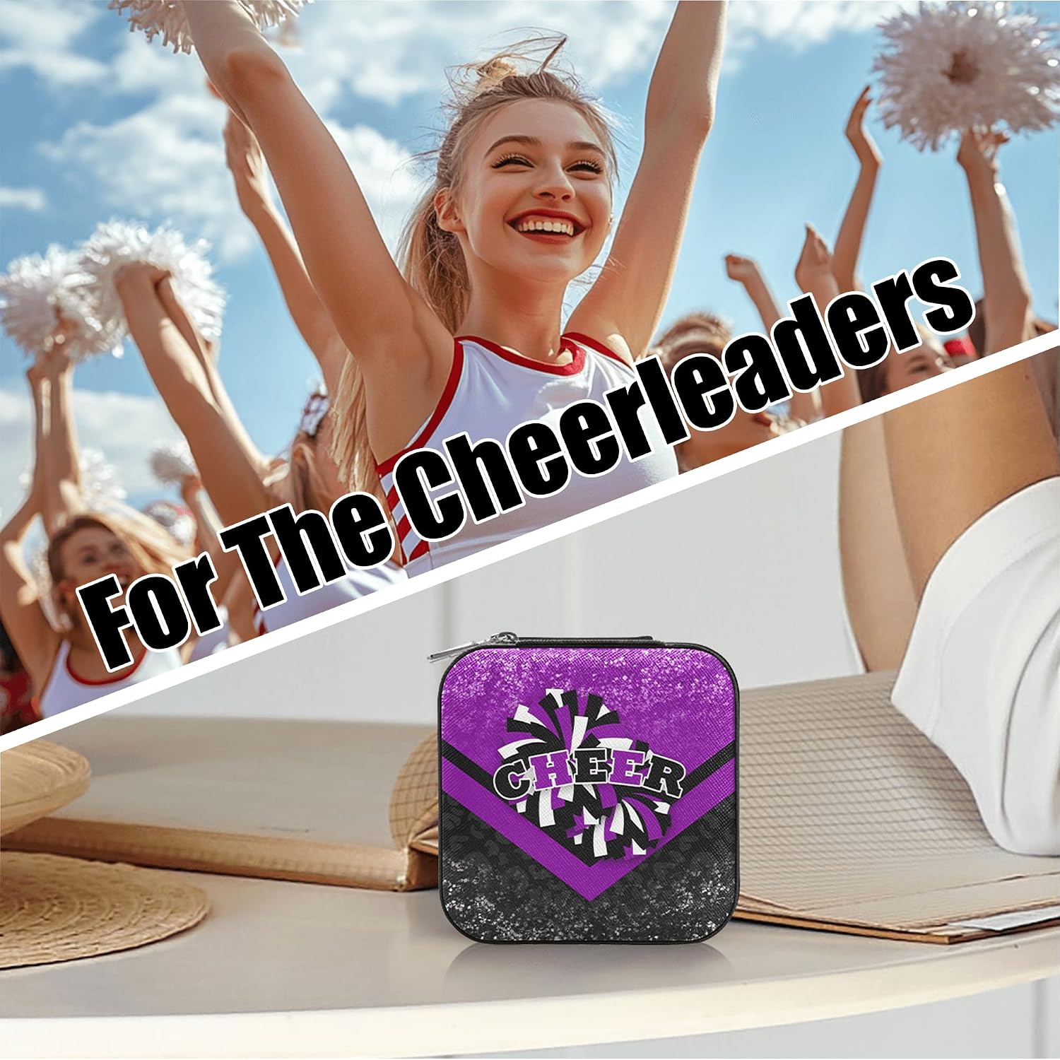 Cheerleader Gifts for Girls, Cheerleader Travel Jewelry Case, Cheer Travel Jewelry Box for Women, Mini Jewelry Travel Case for Cheer Team (Purple&Black) image 4