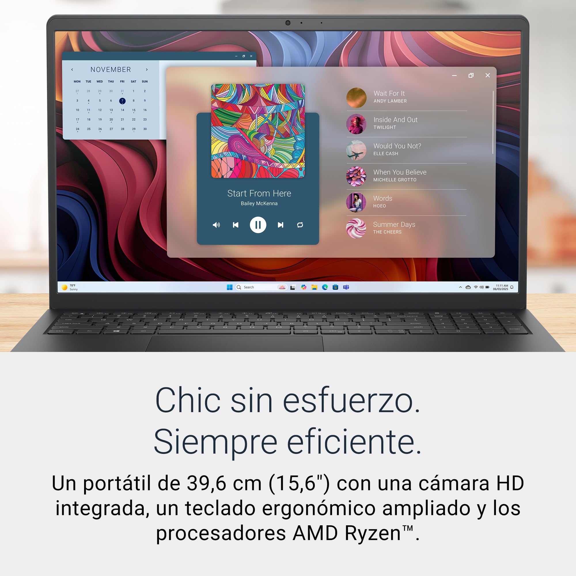 DELL 15 Ordenador Portátil DC15255 15.6" FHD (1920 x 1080) 120Hz, Procesador AMD Ryzen 5 7520U, Gráficos Radeon 610M, 8GB LPDDR5 RAM, 512GB SSD, Windows 11 Home, Teclado QWERTY Espanol - Negro