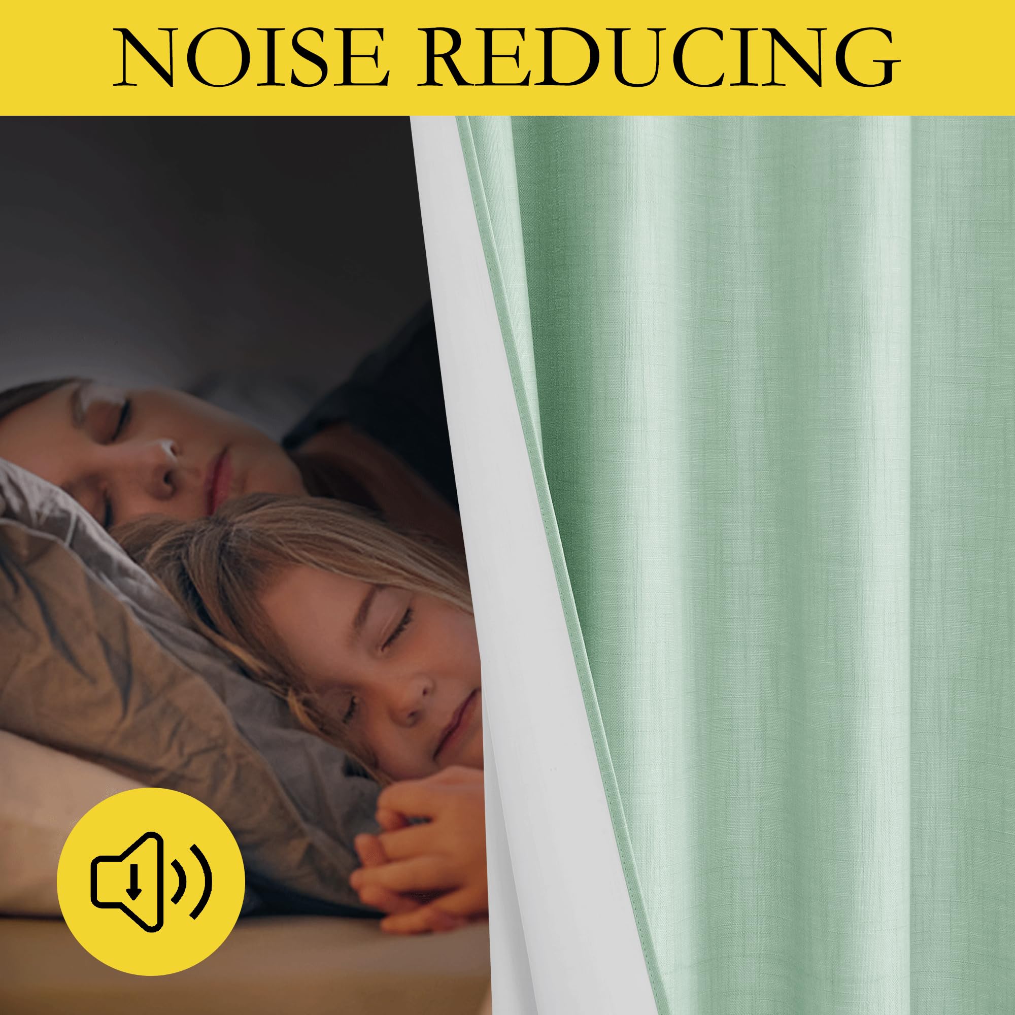 NICETOWN 100% Absolutely Blackout Linen Curtains with Thermal Insulated White Liner, Mint Green, W52 x L84, 2 Panels, Long Drapes 84 inch Length for Patio Door, Doorway, Office, Overnight Shiftworker