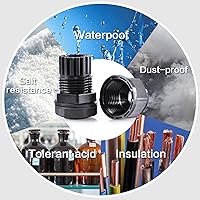 Vista 5 de Surtido de prensaestopas de nailon IP68, impermeable, con certificación UL y compatible con RoHS, 20 piezas, alivio de tensión de cable de 1/4 Negro