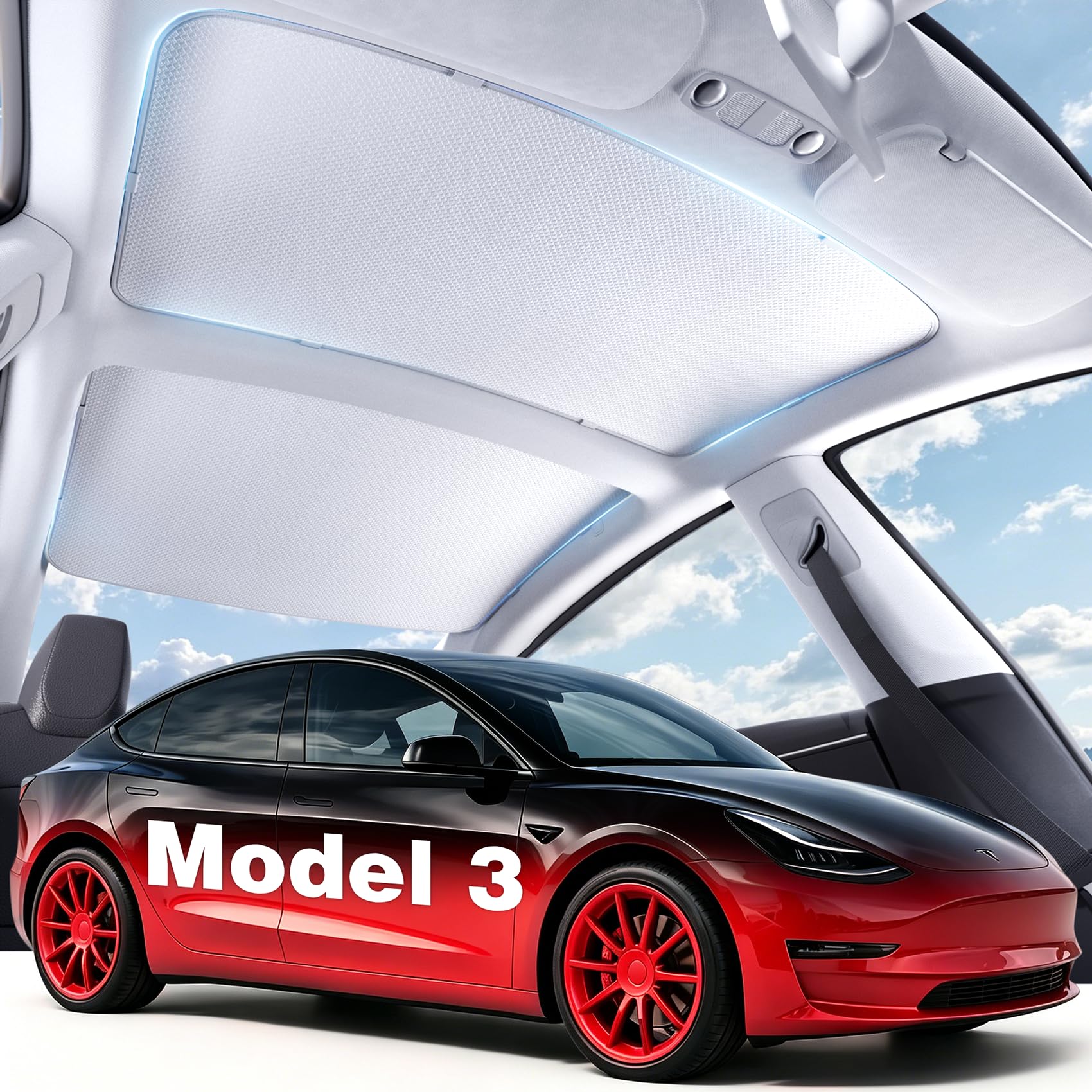 Roof Sunshade for Tesla Model 3 2020-2026, Light Gray Light Fitering Glass Roof Sun Shade, Heat Insulation Sunroof Shade, No Sagging Custom Fit Model 3 Accessories, Light Filtering