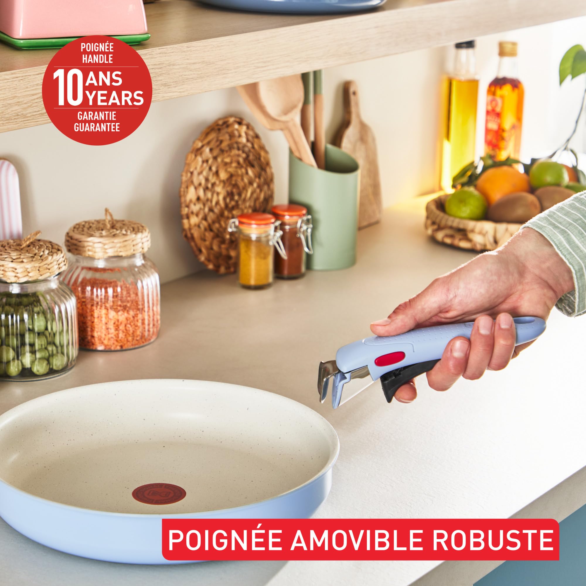 Tefal Ingenio Serenity, Batterie de cuisine 4pièces, Revêtement antiadhésif, Poignée amovible sécurisée, Design empilable, L8274S04